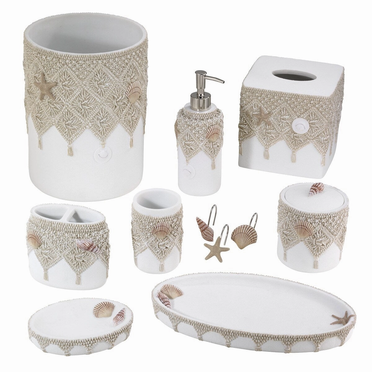 Avanti Macrame Shells Toothbrush Holder - Ivory