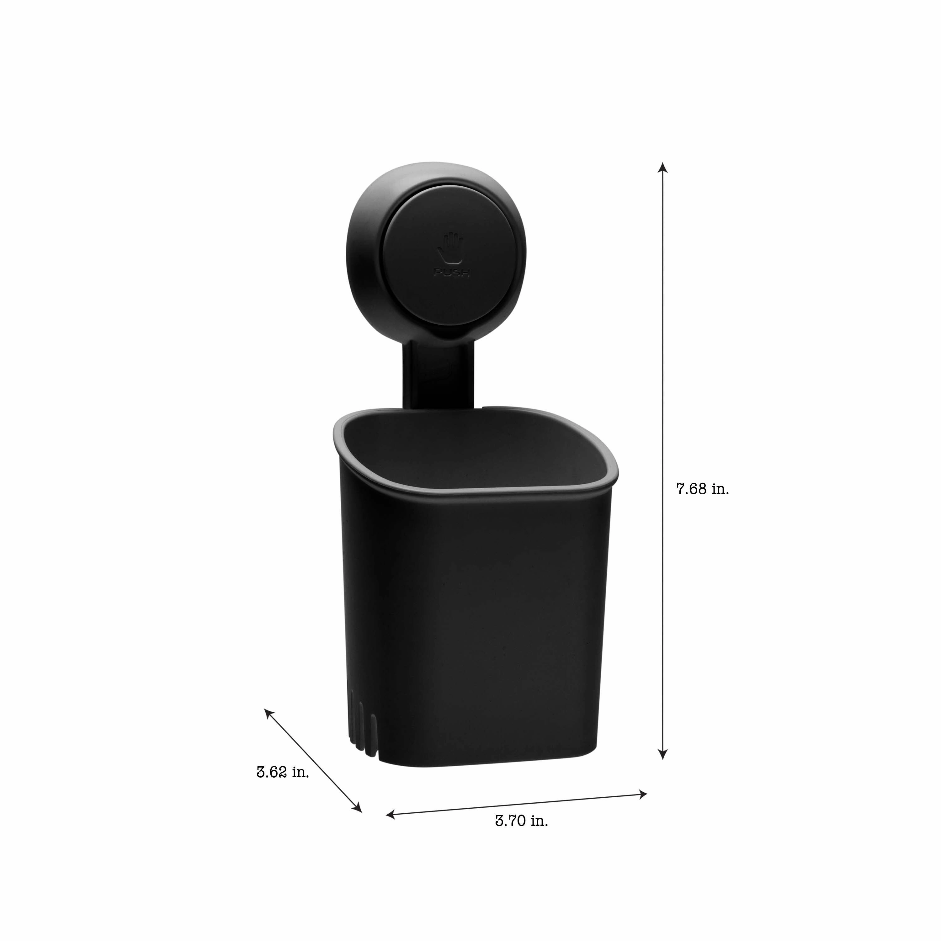 Bath Bliss Gel Suction Toothbrush Holder in Matte black - 3.7" x 3.6" x 7.7"