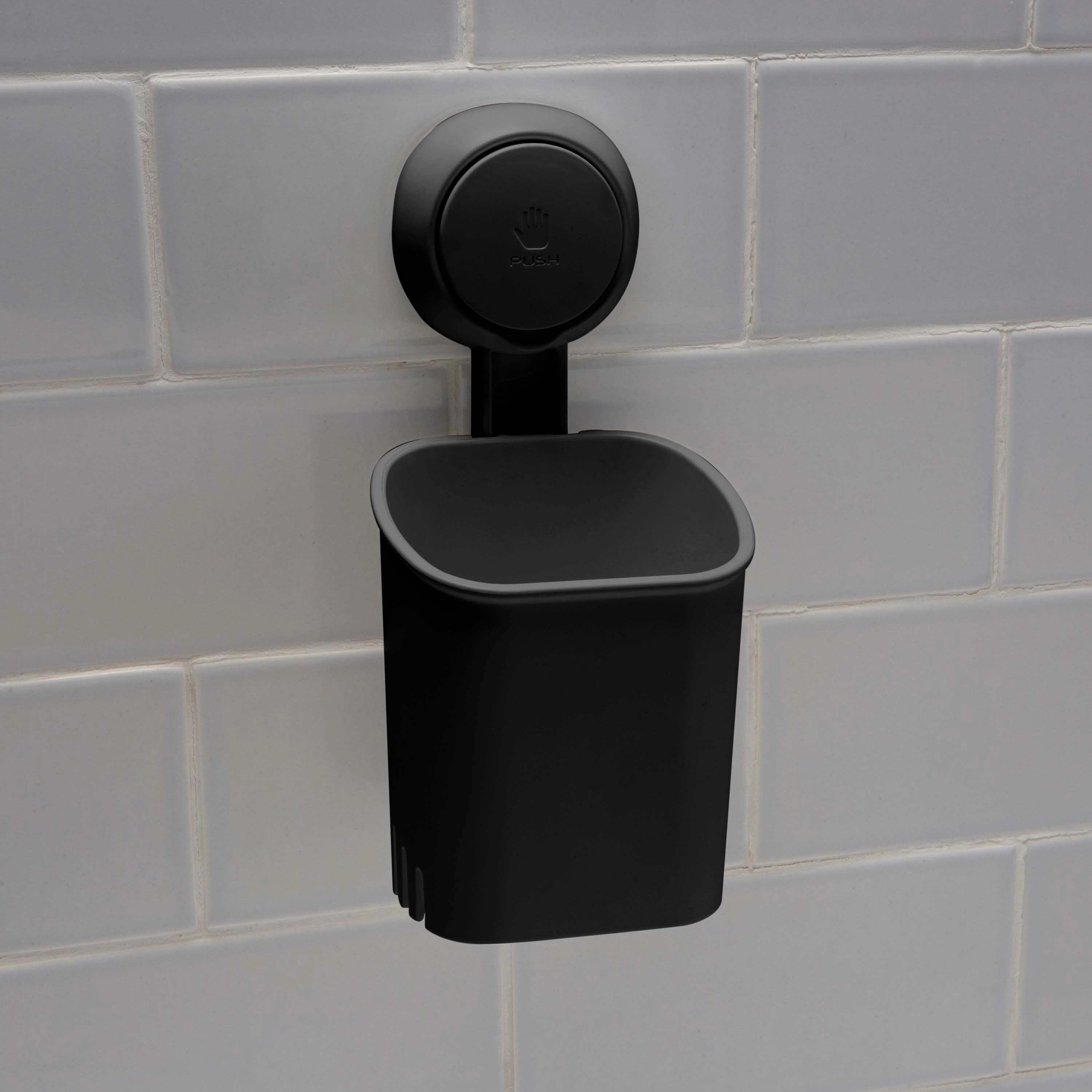 Bath Bliss Gel Suction Toothbrush Holder in Matte black - 3.7" x 3.6" x 7.7"
