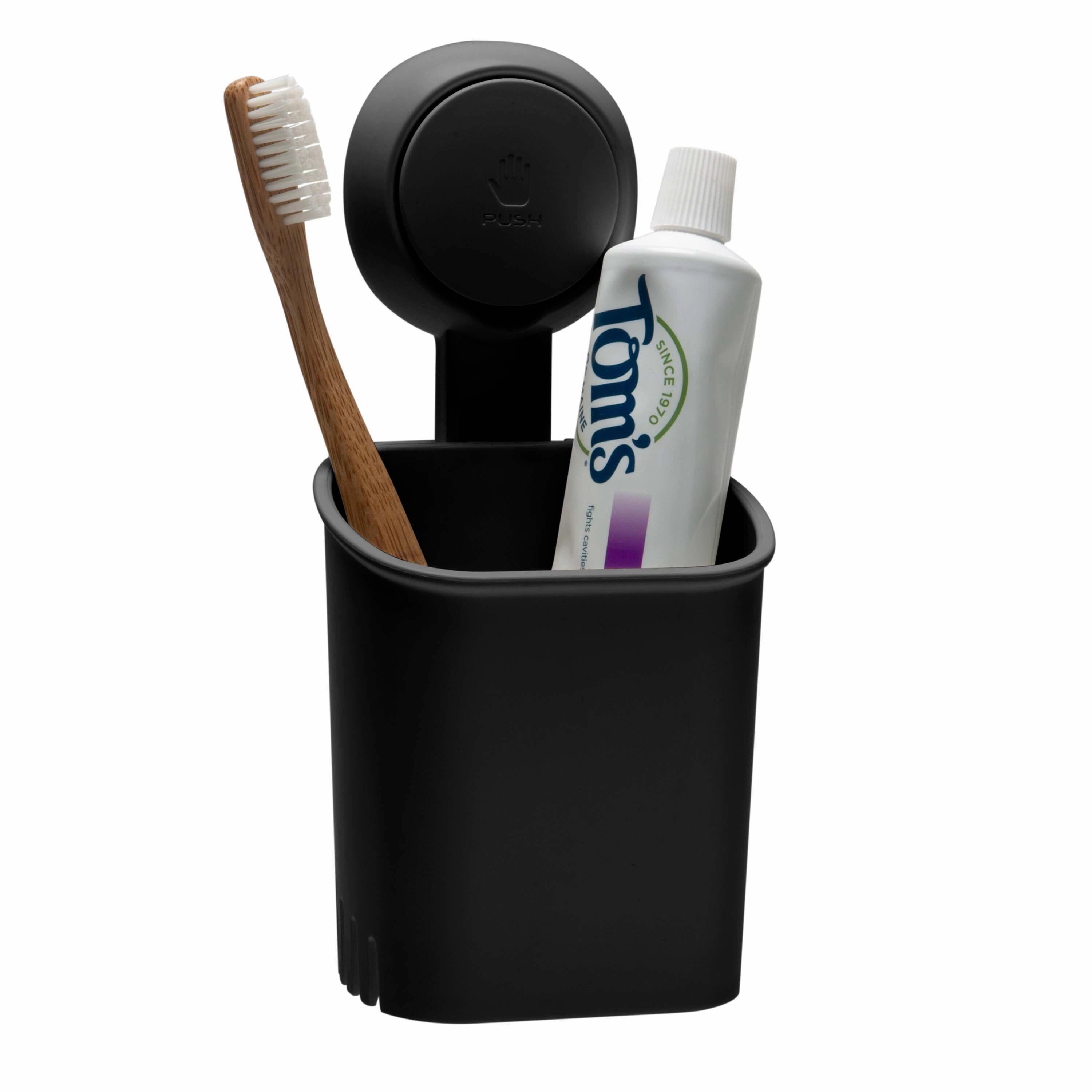 Bath Bliss Gel Suction Toothbrush Holder in Matte black - 3.7" x 3.6" x 7.7"