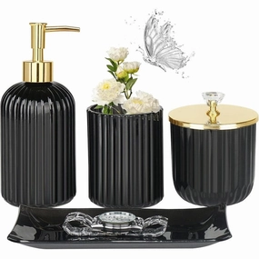 Bathroom Accessories Set, 4 Pcs Glass Bathroom Accessory Sets - 9.88 x 9.84 x 4.8 inches toothbrush holder,bathroom cup,bathroom organizer