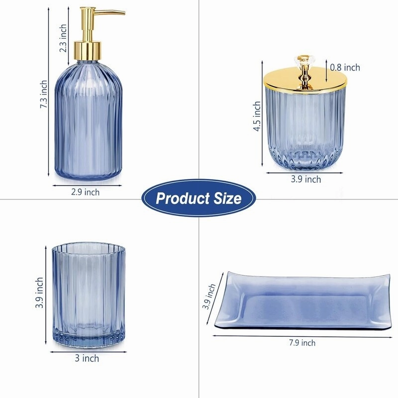 Bathroom Accessories Set, 4 Pcs Glass Bathroom Accessory Sets - 9.88 x 9.84 x 4.8 inches