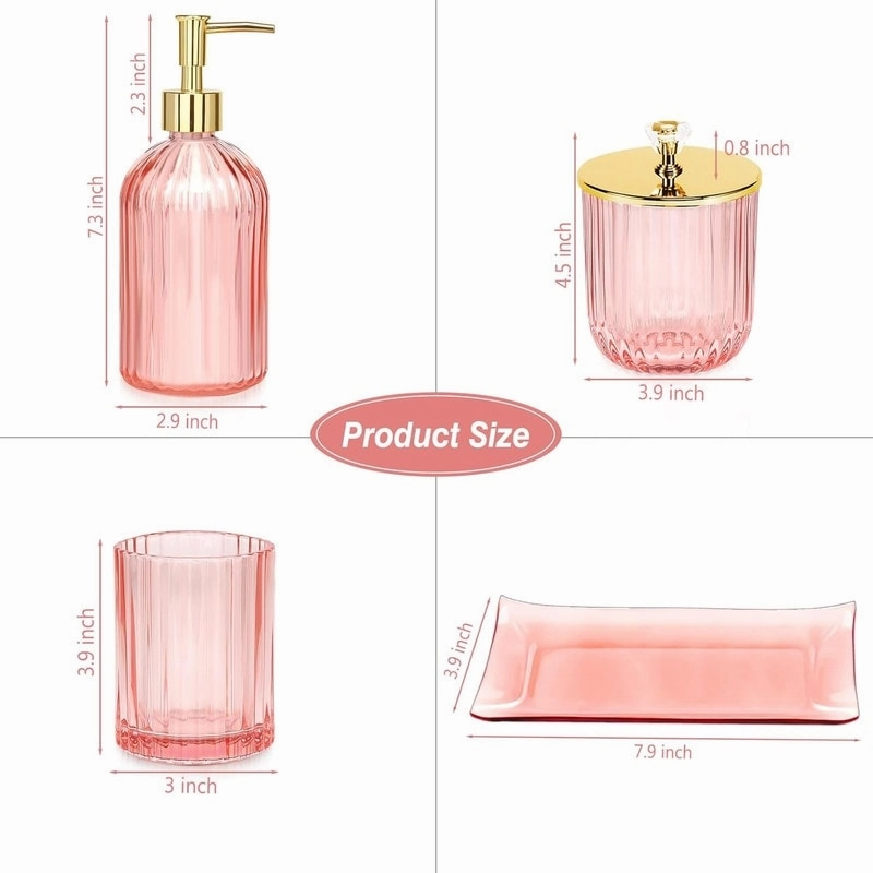 Bathroom Accessories Set, 4 Pcs Glass Bathroom Accessory Sets - 9.88 x 9.84 x 4.8 inches