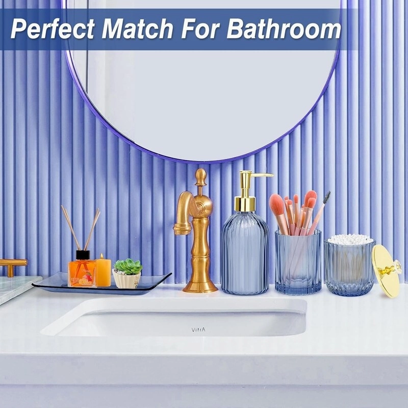Bathroom Accessories Set, 4 Pcs Glass Bathroom Accessory Sets - 9.88 x 9.84 x 4.8 inches