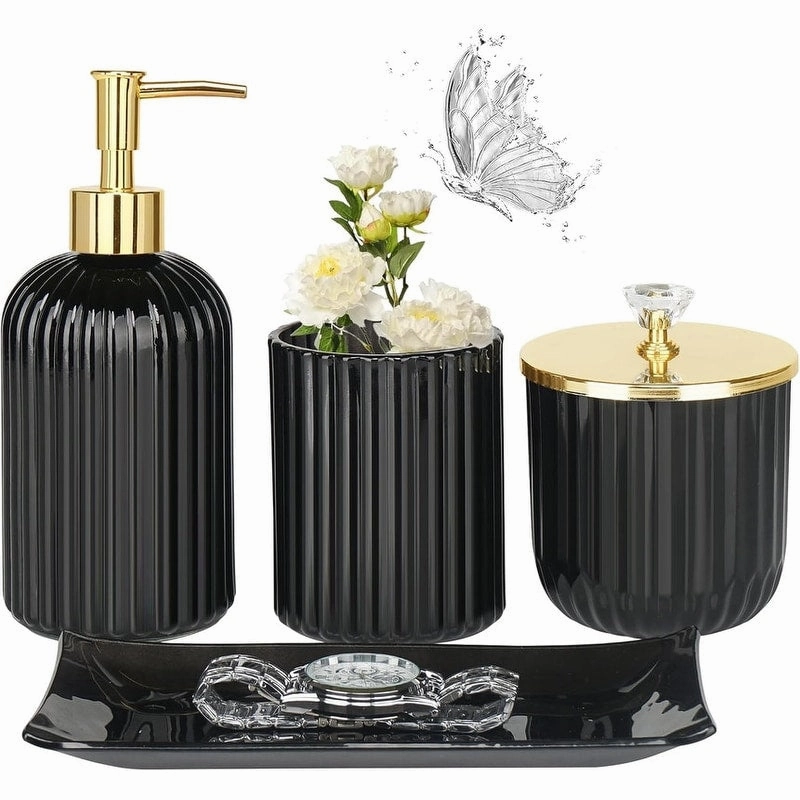 Bathroom Accessories Set, 4 Pcs Glass Bathroom Accessory Sets - 9.88 x 9.84 x 4.8 inches toothbrush holder,bathroom cup,bathroom organizer