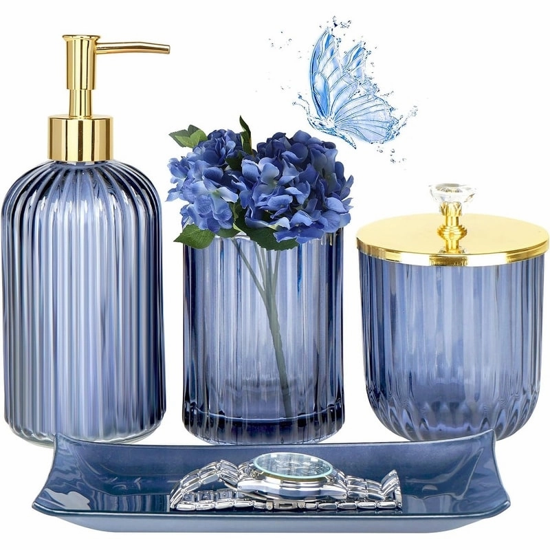 Bathroom Accessories Set, 4 Pcs Glass Bathroom Accessory Sets - 9.88 x 9.84 x 4.8 inches