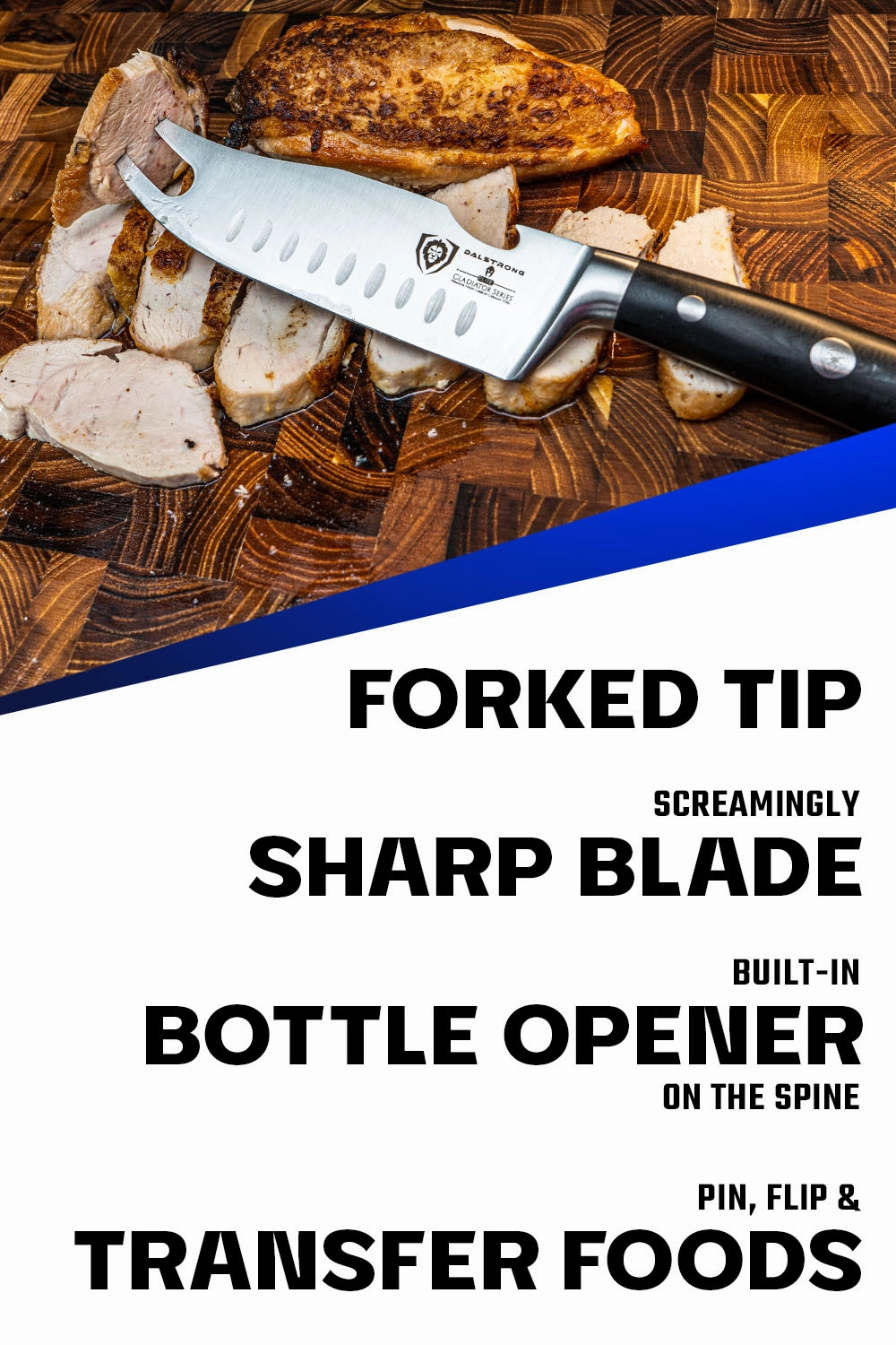 BBQ & Pitmaster Meat Knife 8" with Forked Tip & Bottle Opener | Gladiator Series | NSF Certified | Dalstrong 