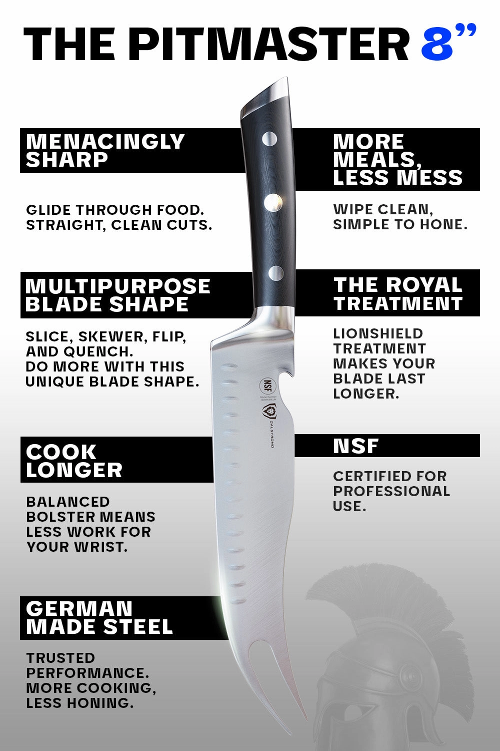 BBQ & Pitmaster Meat Knife 8" with Forked Tip & Bottle Opener | Gladiator Series | NSF Certified | Dalstrong 