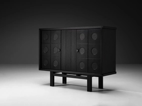 Belgian Brutalist Cabinet in Black Lacquered Oak storage cabinet,organizer,furniture storage