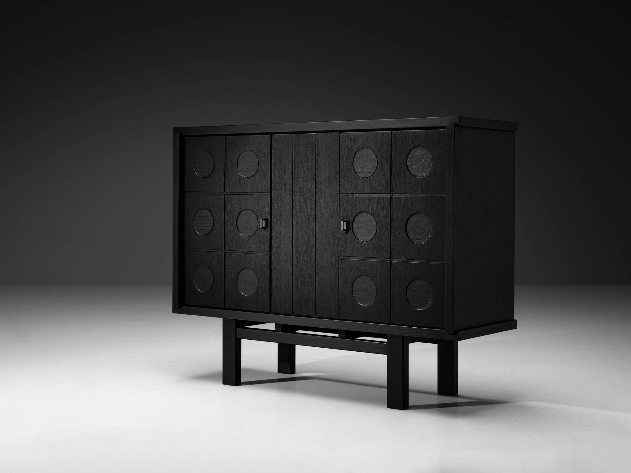 Belgian Brutalist Cabinet in Black Lacquered Oak storage cabinet,organizer,furniture storage