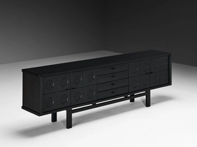 Belgian Brutalist Sideboard in Black Lacquered Ash storage cabinet,organizer,furniture storage