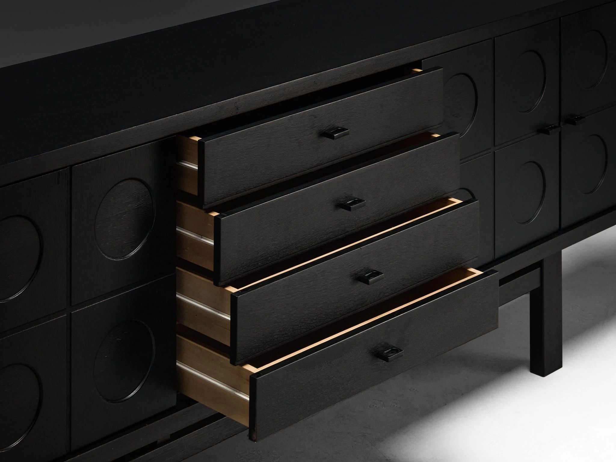 Belgian Brutalist Sideboard in Black Lacquered Ash