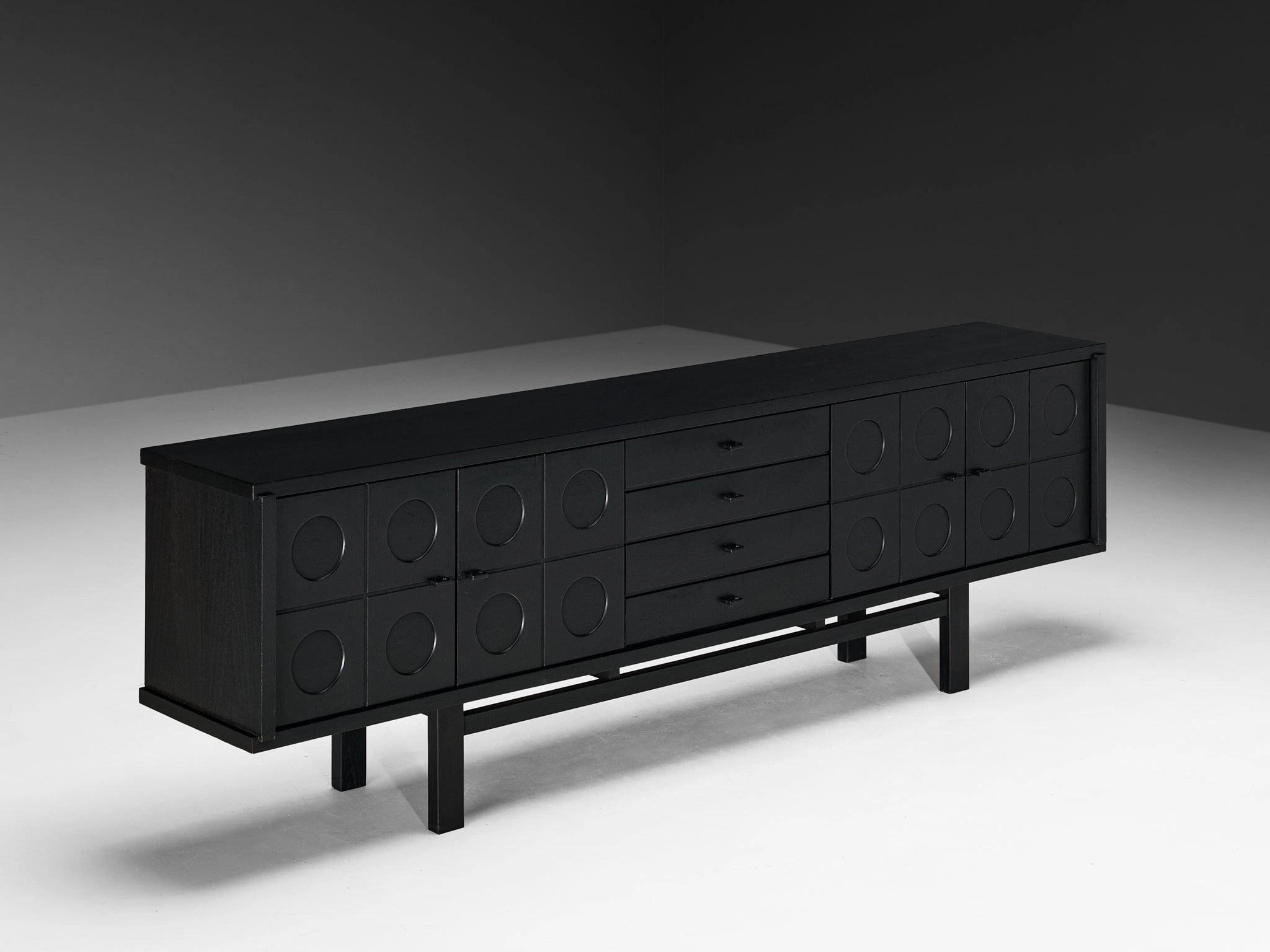 Belgian Brutalist Sideboard in Black Lacquered Ash storage cabinet,organizer,furniture storage