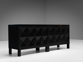 Belgian Brutalist Sideboard in Black Lacquered Oak storage cabinet,organizer,furniture storage