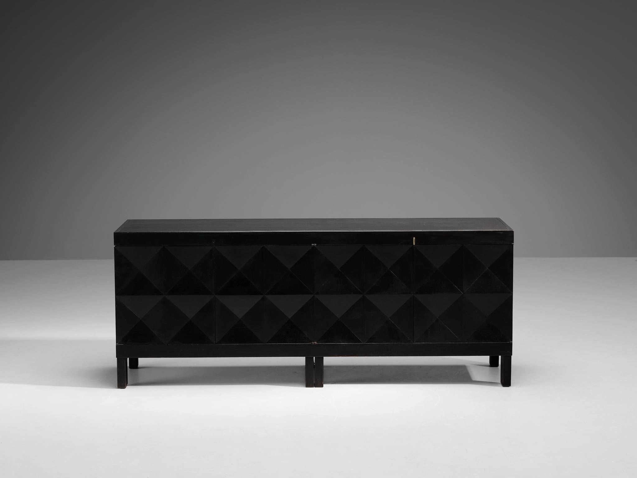 Belgian Brutalist Sideboard in Black Lacquered Oak