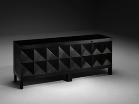 Belgian Sideboard in Black Lacquered Oak with Graphical Doors storage cabinet,organizer,furniture storage