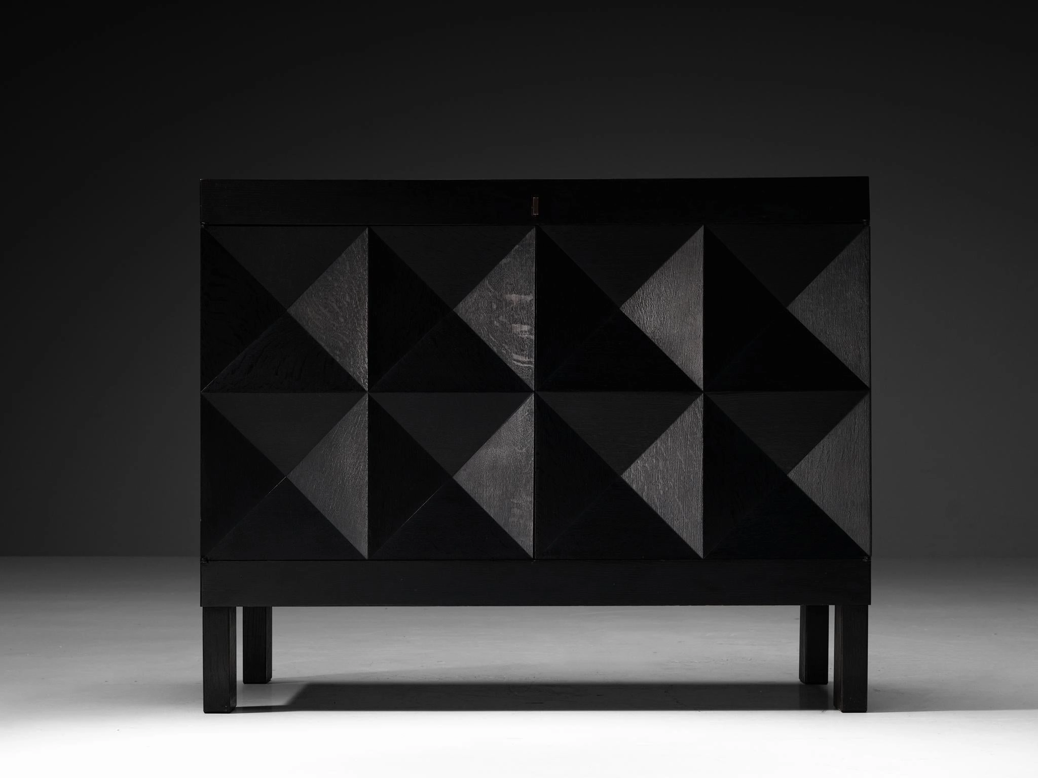 Belgian Sideboard in Black Lacquered Oak with Graphical Doors
