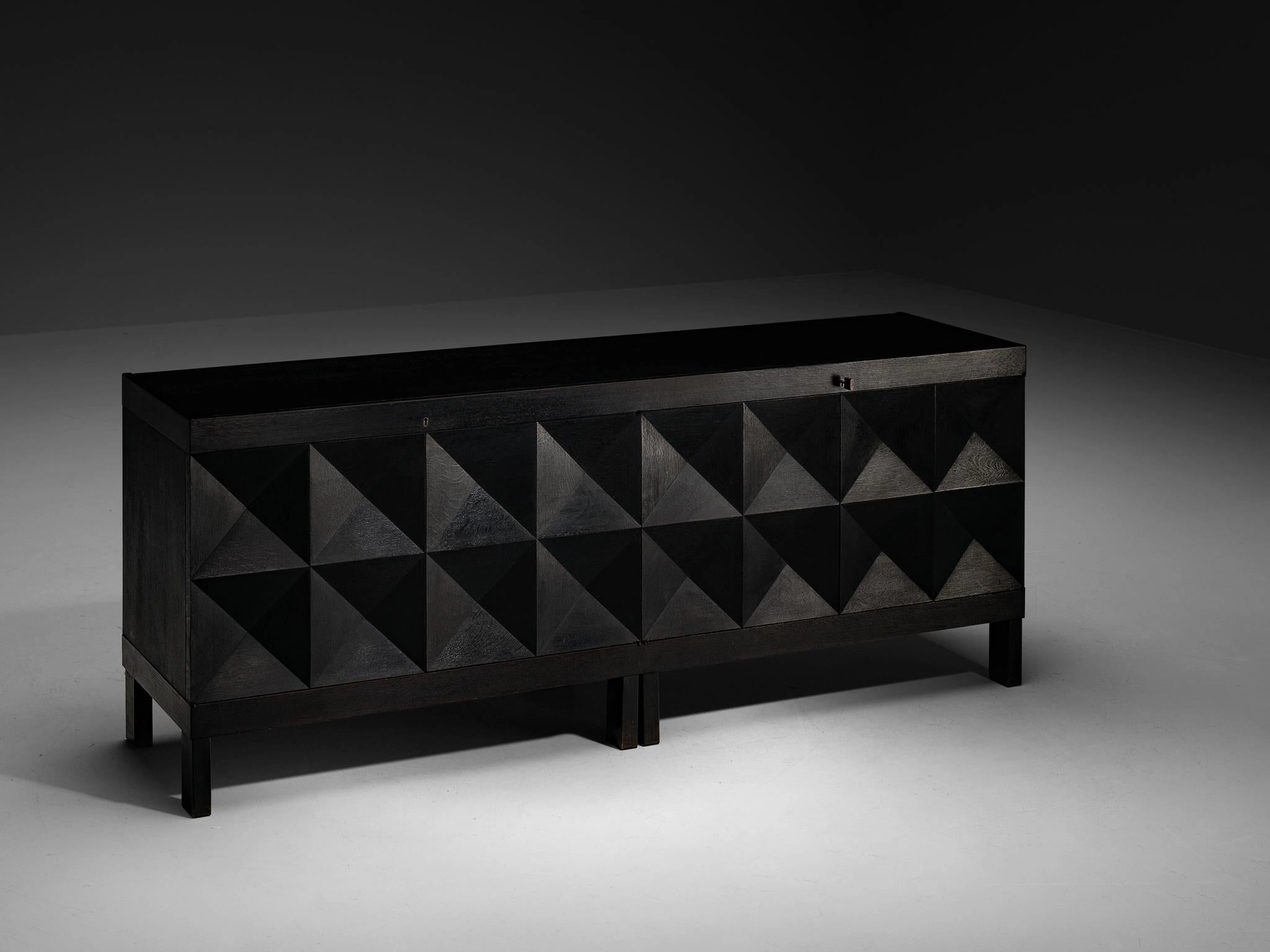 Belgian Sideboard in Black Lacquered Oak with Graphical Doors storage cabinet,organizer,furniture storage