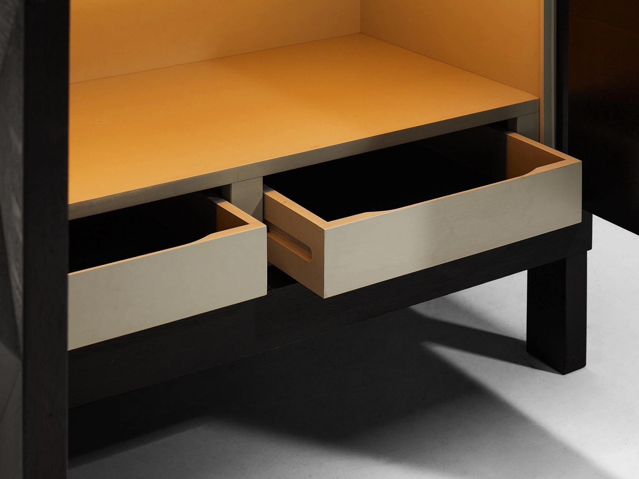 Belgian Sideboard in Black Lacquered Oak with Graphical Doors