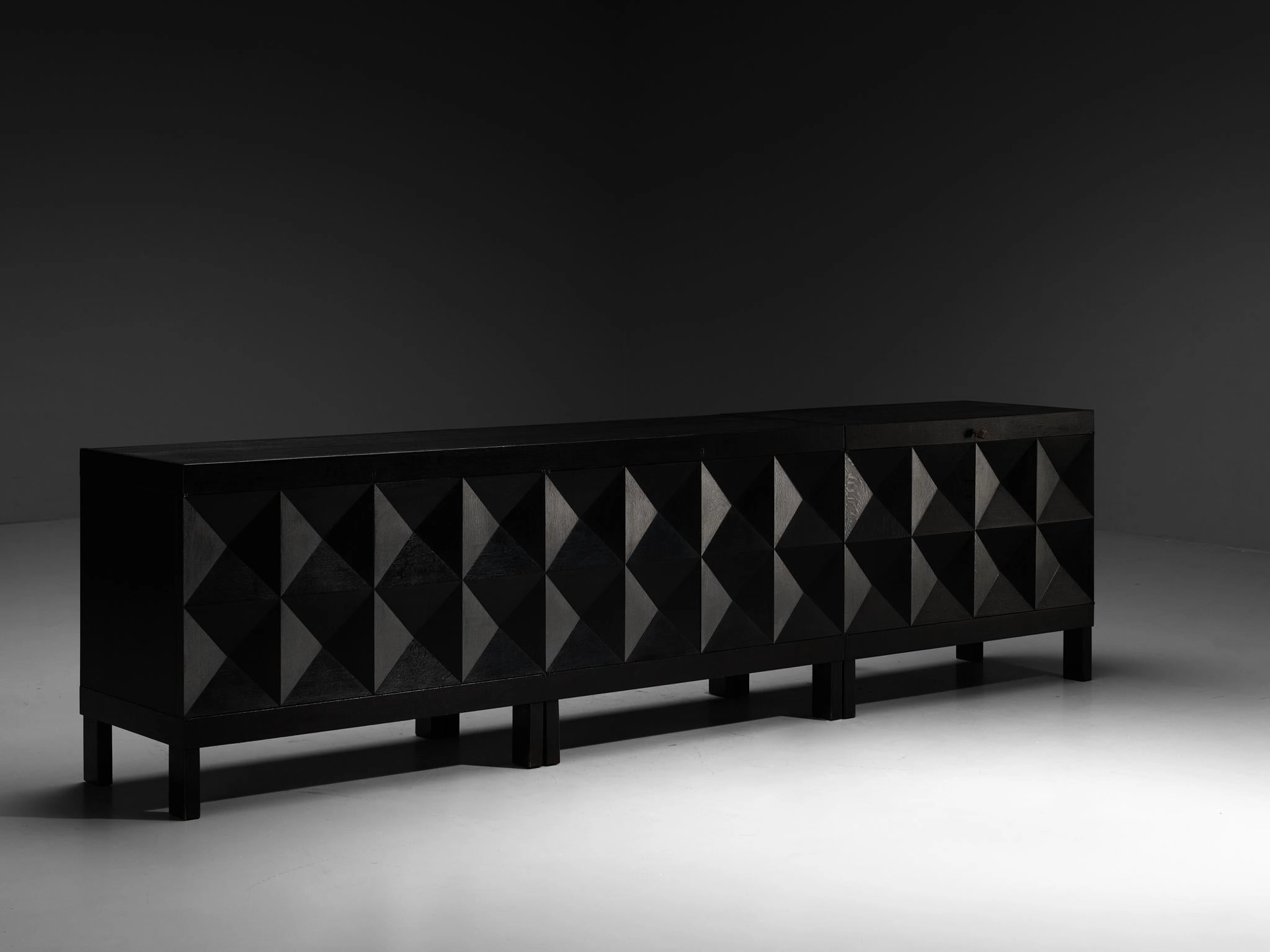 Belgian Sideboard in Black Lacquered Oak with Graphical Doors