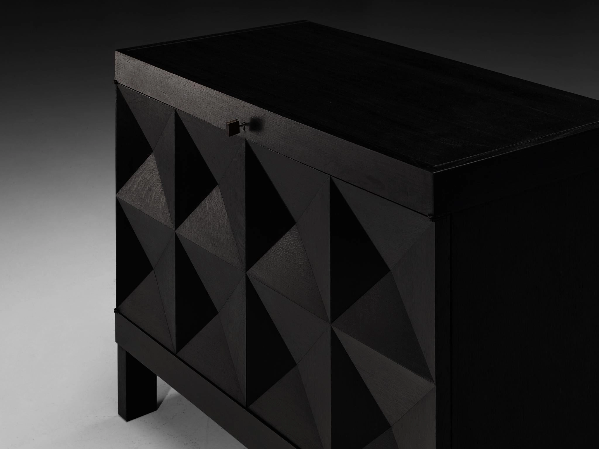 Belgian Sideboard in Black Lacquered Oak with Graphical Doors