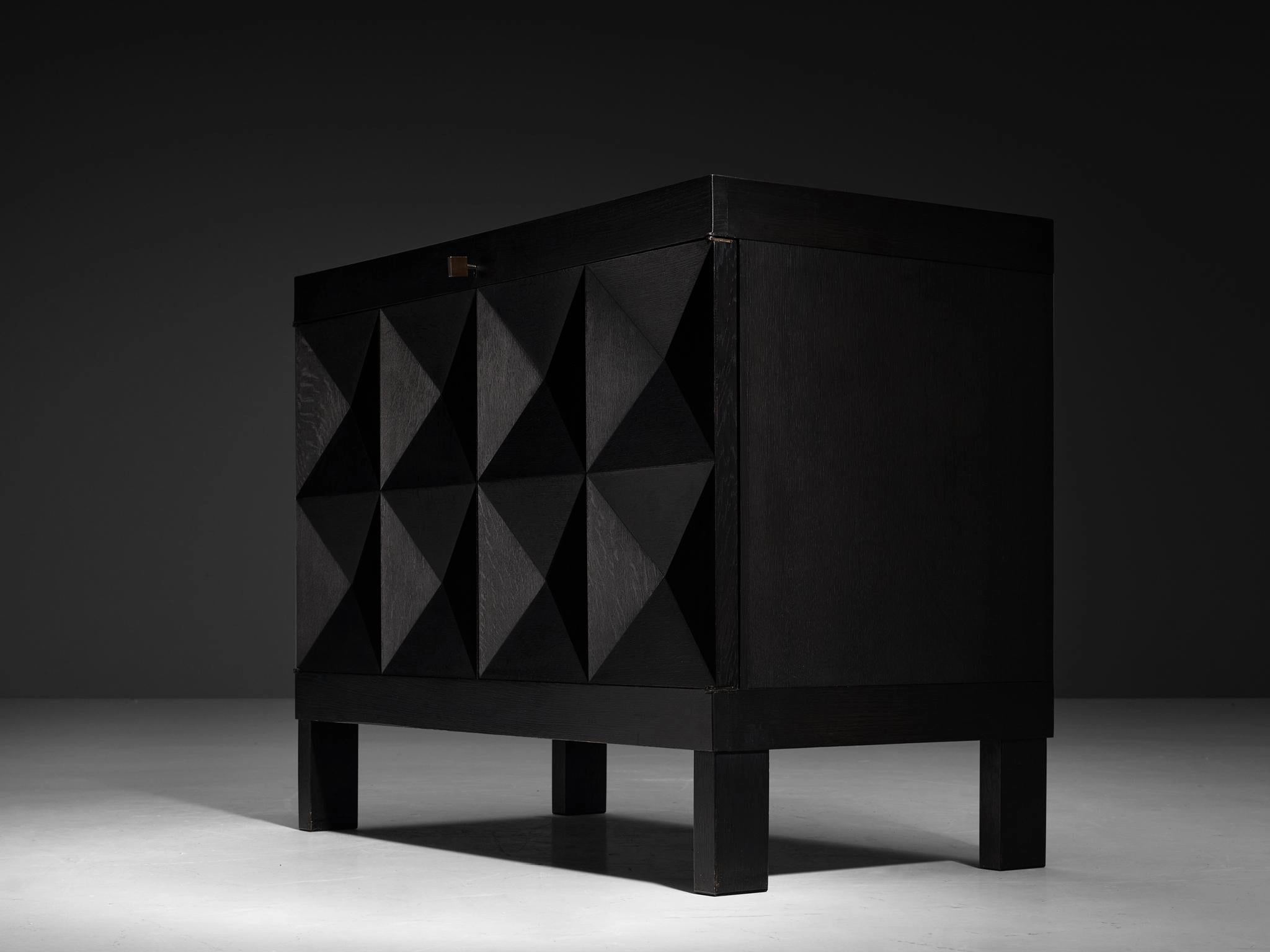 Belgian Sideboard in Black Lacquered Oak with Graphical Doors