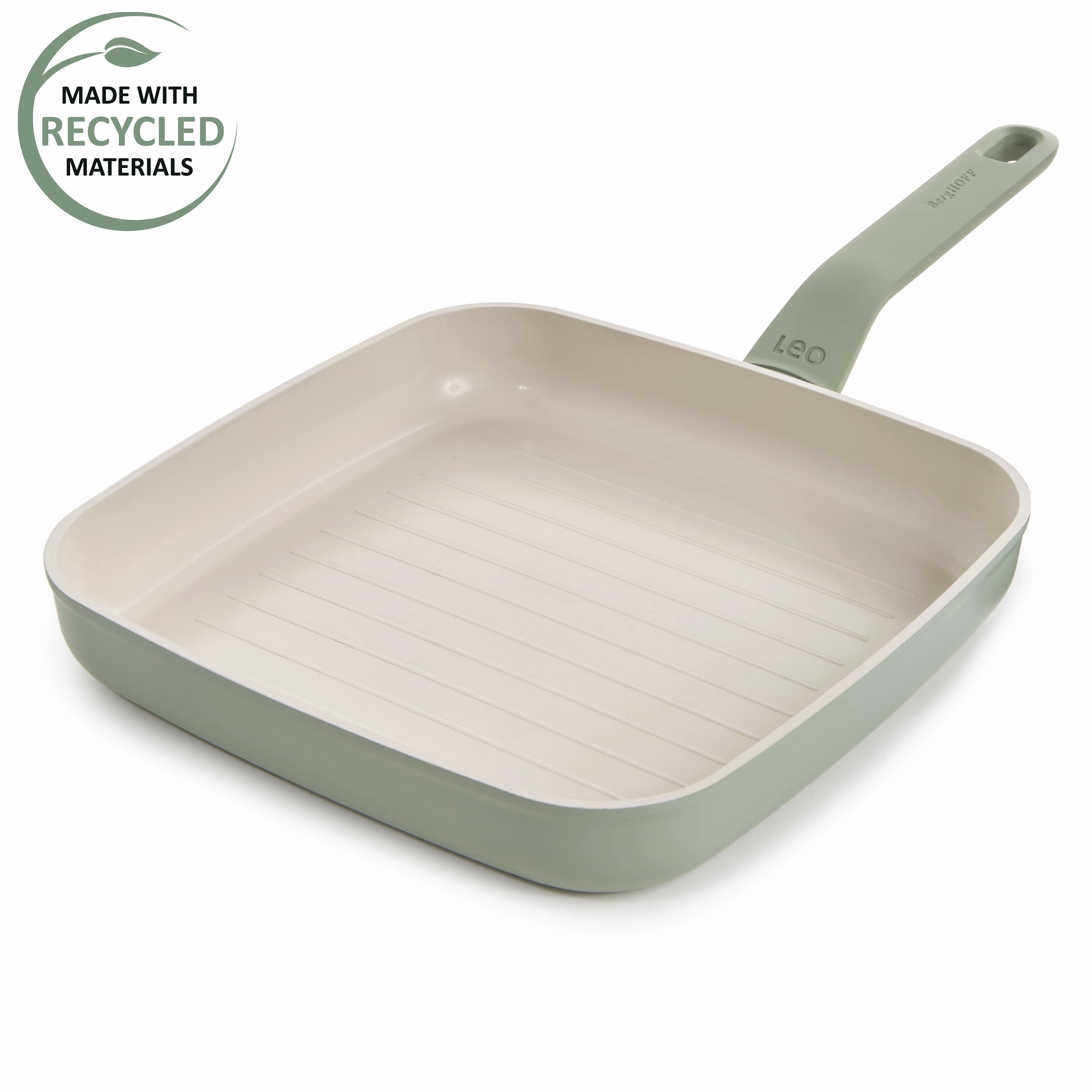 BergHOFF Balance Nonstick Ceramic Grill Pan 10", Recycled Aluminum, Sage