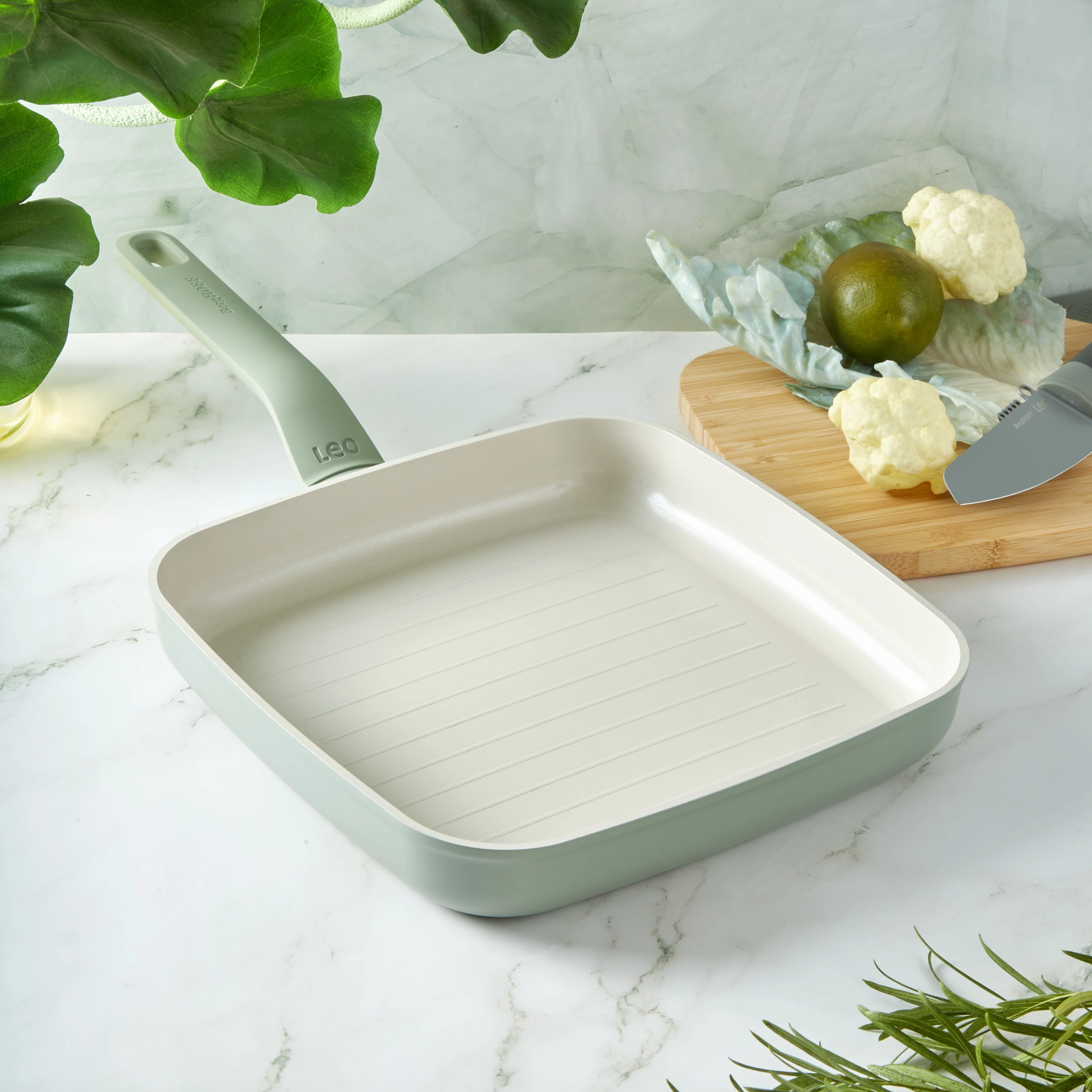 BergHOFF Balance Nonstick Ceramic Grill Pan 10", Recycled Aluminum, Sage