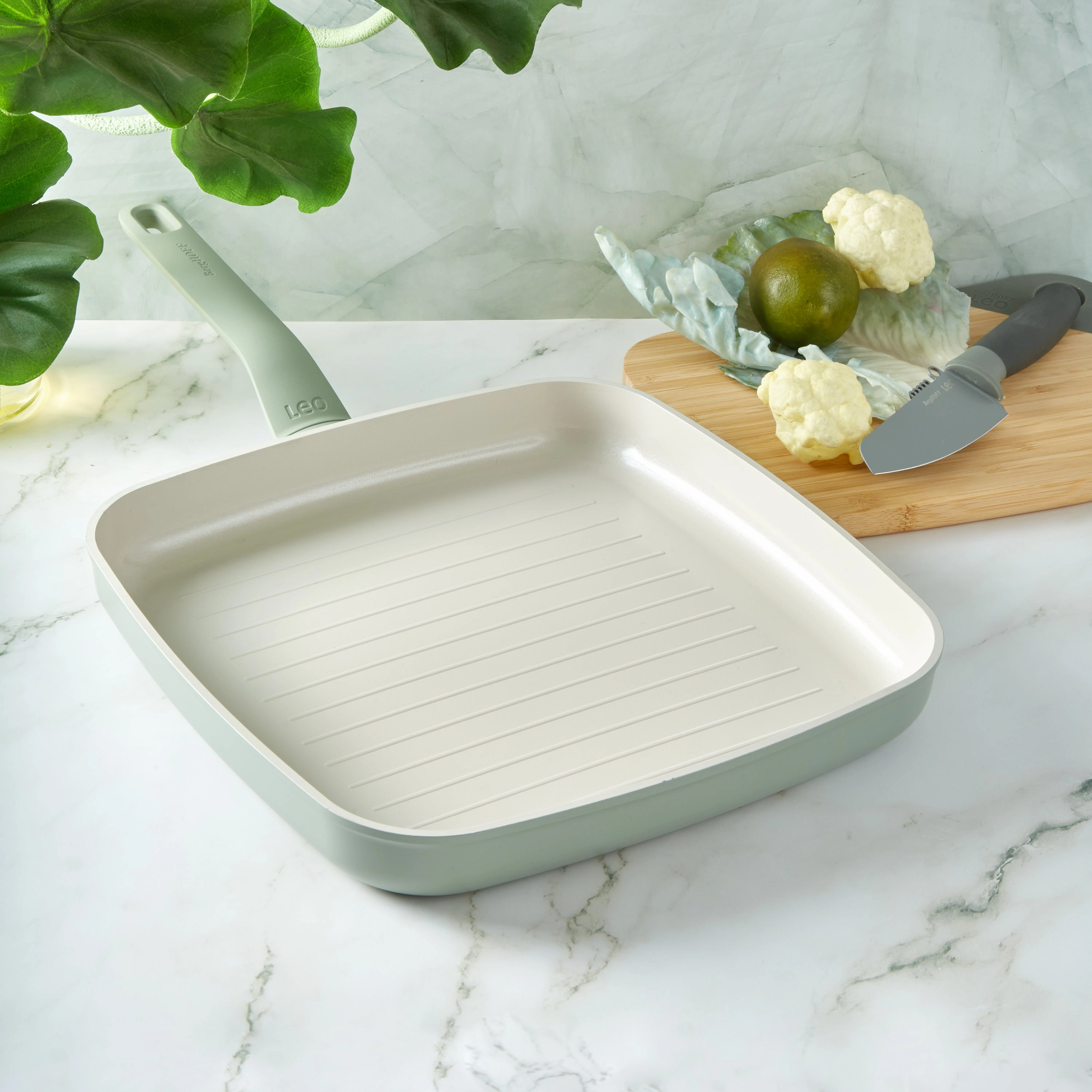 BergHOFF Balance Nonstick Ceramic Grill Pan 11", Recycled Aluminum, Sage