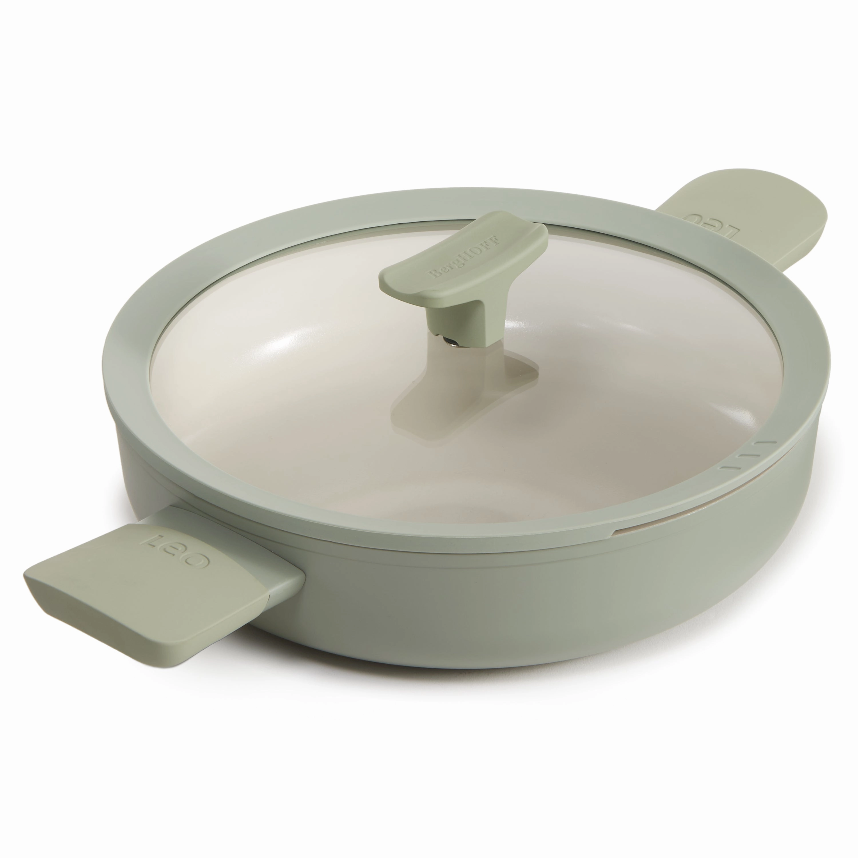 BergHOFF Balance Nonstick Ceramic Saut Pan 10.25", 3.1qt. With Glass Lid, Recycled Aluminum, Sage cookware set,cooking pots,kitchen cookware