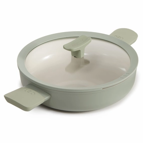 BergHOFF Balance Nonstick Ceramic Saut Pan 10.25", 3.1qt. With Glass Lid, Recycled Aluminum, Sage cookware set,cooking pots,kitchen cookware