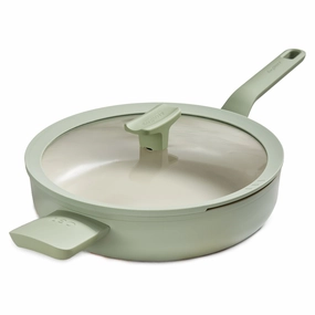 BergHOFF Balance Nonstick Ceramic Saut Pan (Long Handle) 10.25", 3.1qt. With Glass Lid, Recycled Aluminum, Sage cookware set,cooking pots,kitchen cookware