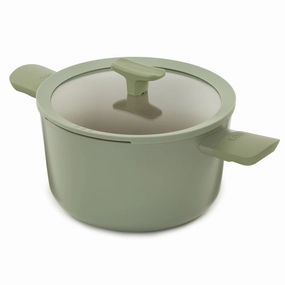 BergHOFF Balance Nonstick Ceramic Stockpot 10", 4.6qt. With Glass Lid, Recycled Aluminum, Sage cookware set,cooking pots,kitchen cookware