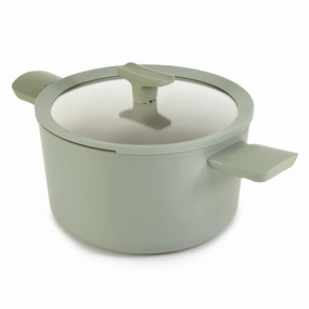 BergHOFF Balance Nonstick Ceramic Stockpot 10", 5.8qt. With Glass Lid, Recycled Aluminum, Sage cookware set,cooking pots,kitchen cookware