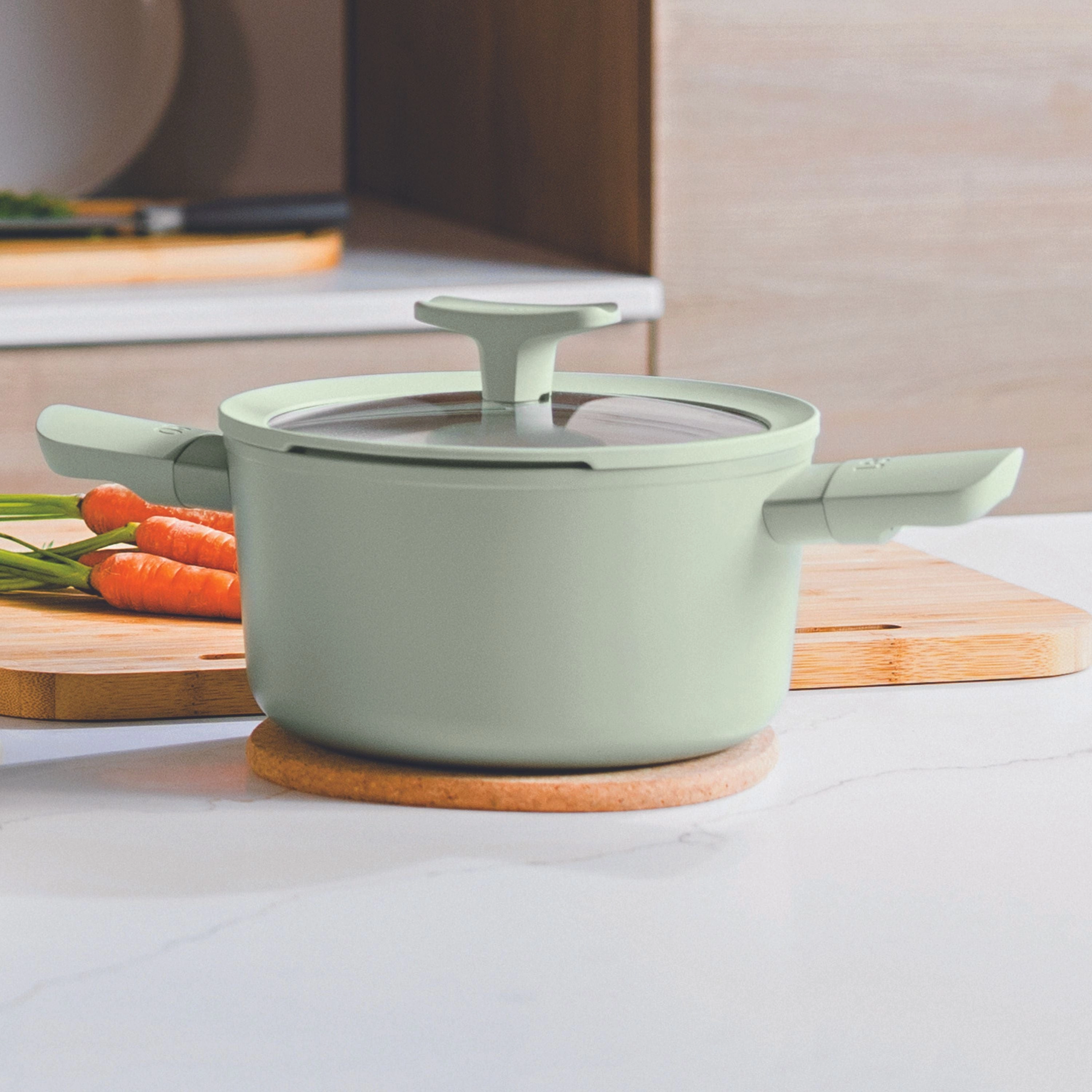 BergHOFF Balance Nonstick Ceramic Stockpot 8", 3.3qt. With Glass Lid, Recycled Aluminum, Sage