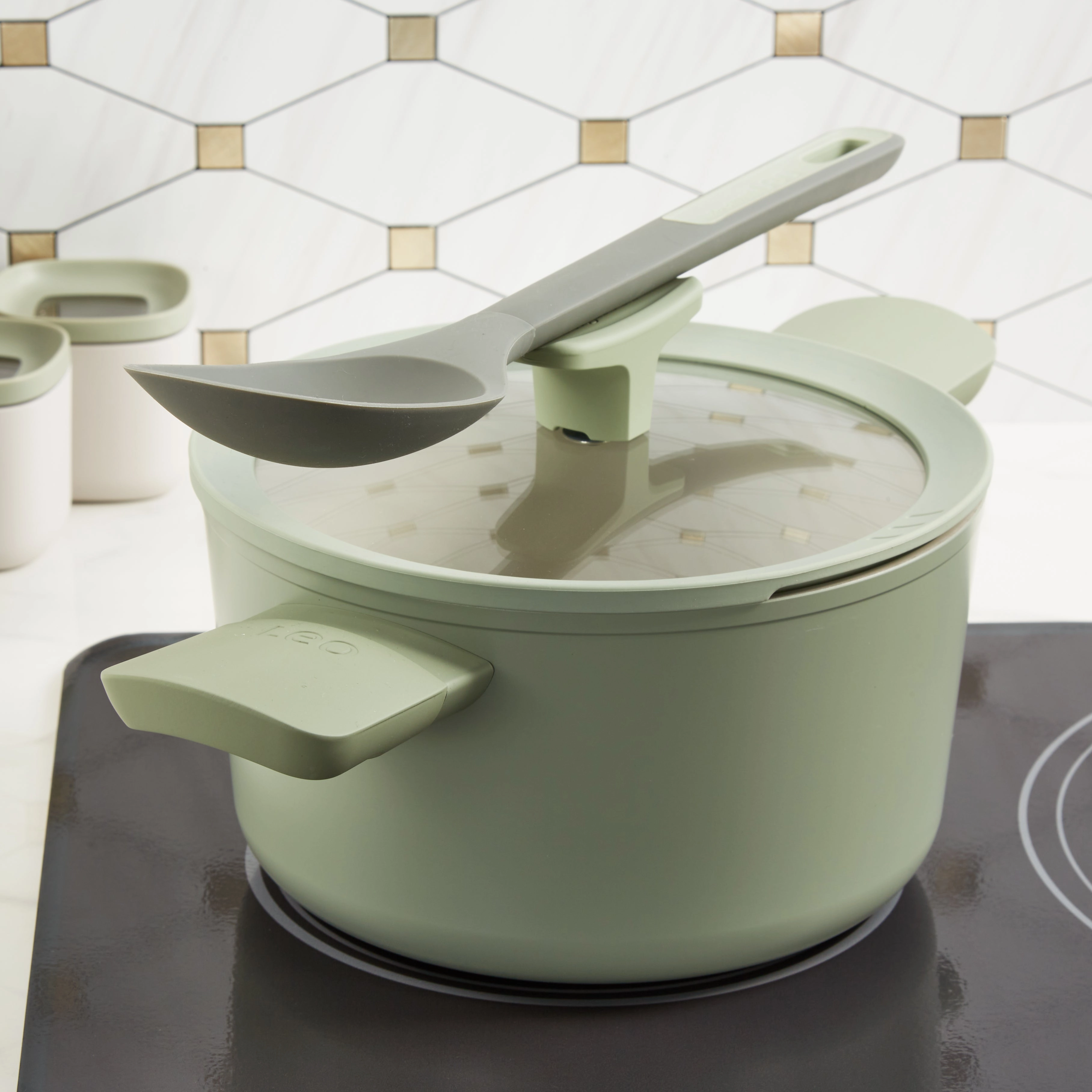 BergHOFF Balance Nonstick Ceramic Stockpot 8", 3.3qt. With Glass Lid, Recycled Aluminum, Sage