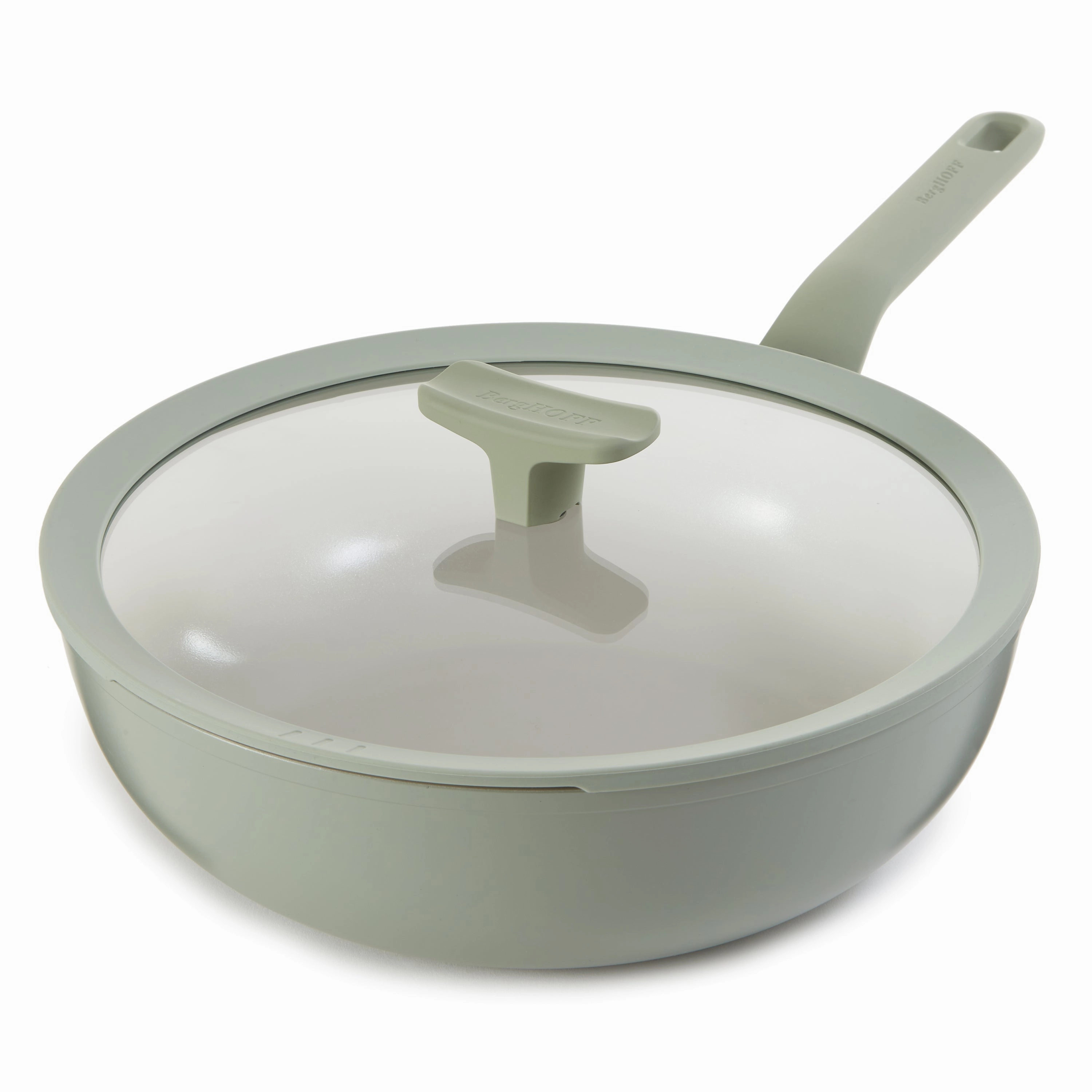 BergHOFF Balance Nonstick Ceramic Wok Pan 11", 4.4qt. With Glass Lid, Recycled Aluminum, Sage cookware set,cooking pots,kitchen cookware
