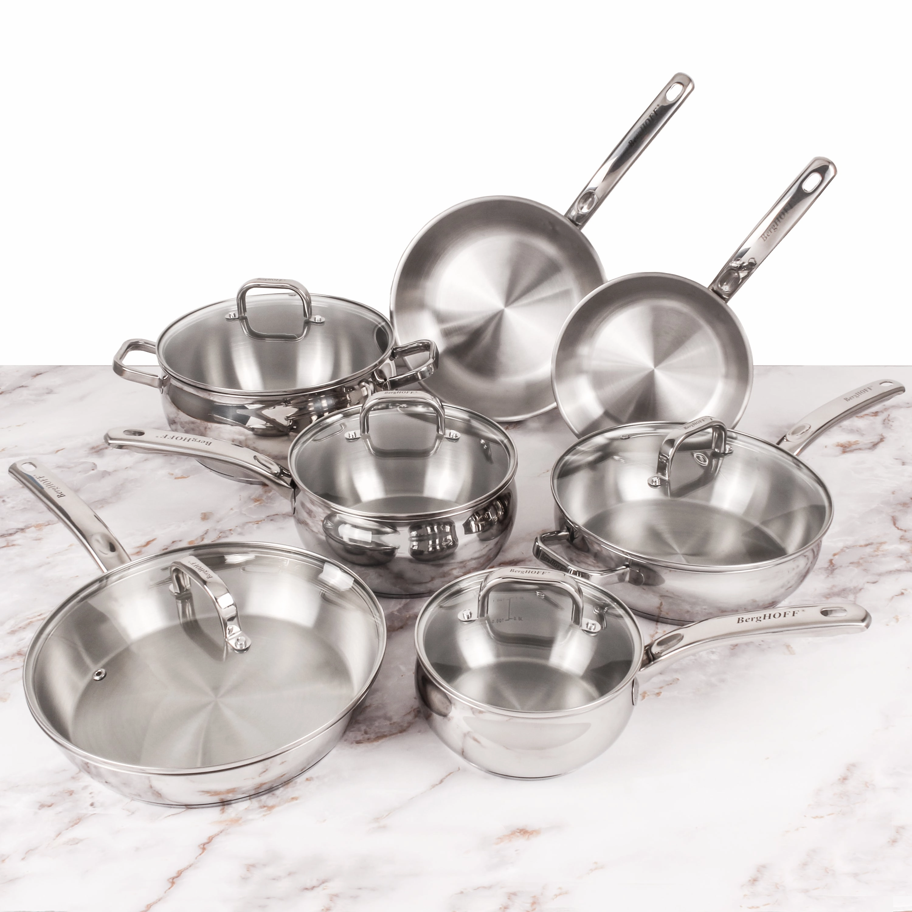 BergHOFF Belly Shape 12pc 18/10 Stainless Steel Cookware Set, Glass Lids cookware set,cooking pots,kitchen cookware