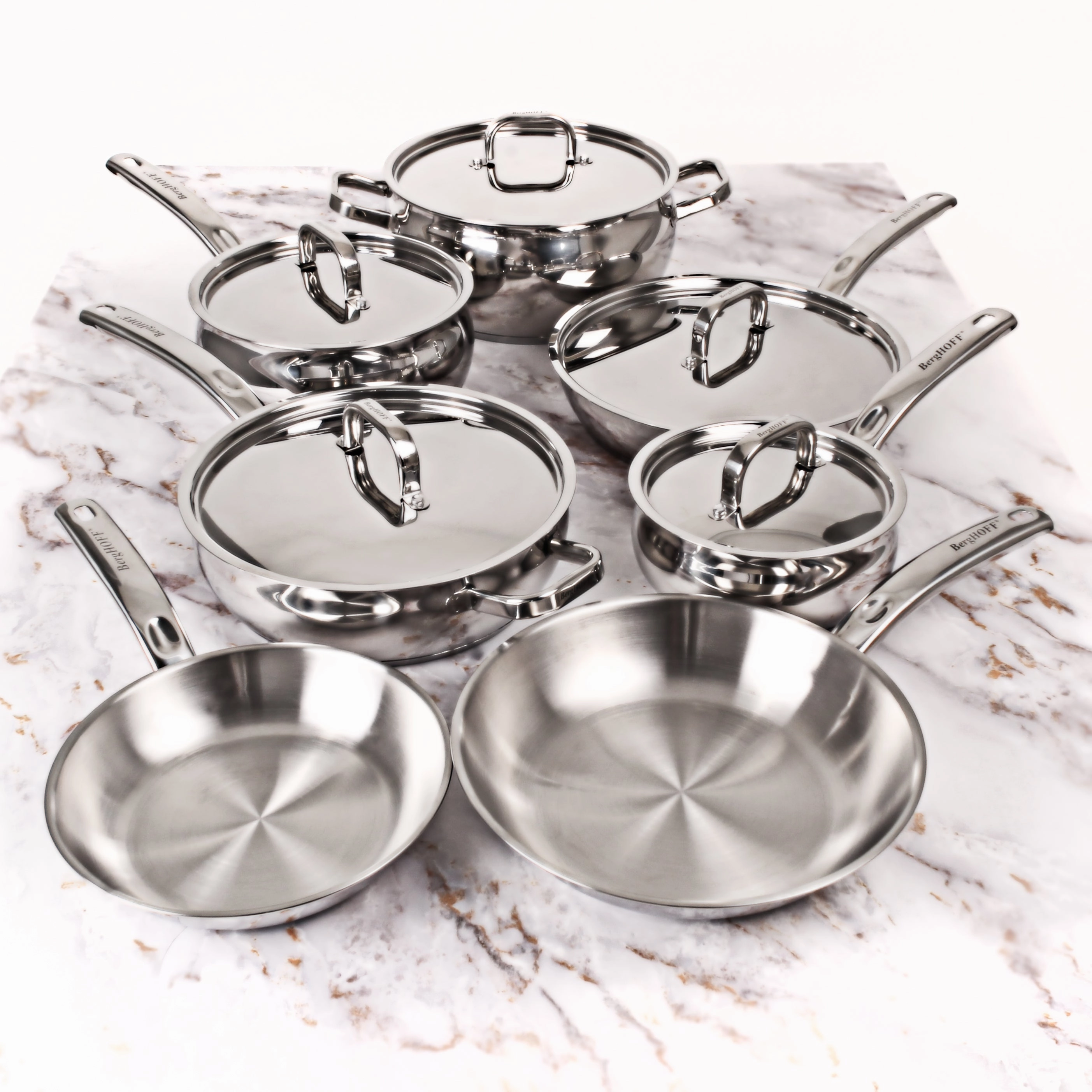 BergHOFF Belly Shape 12pc 18/10 Stainless Steel Cookware Set, SS Lids cookware set,cooking pots,kitchen cookware