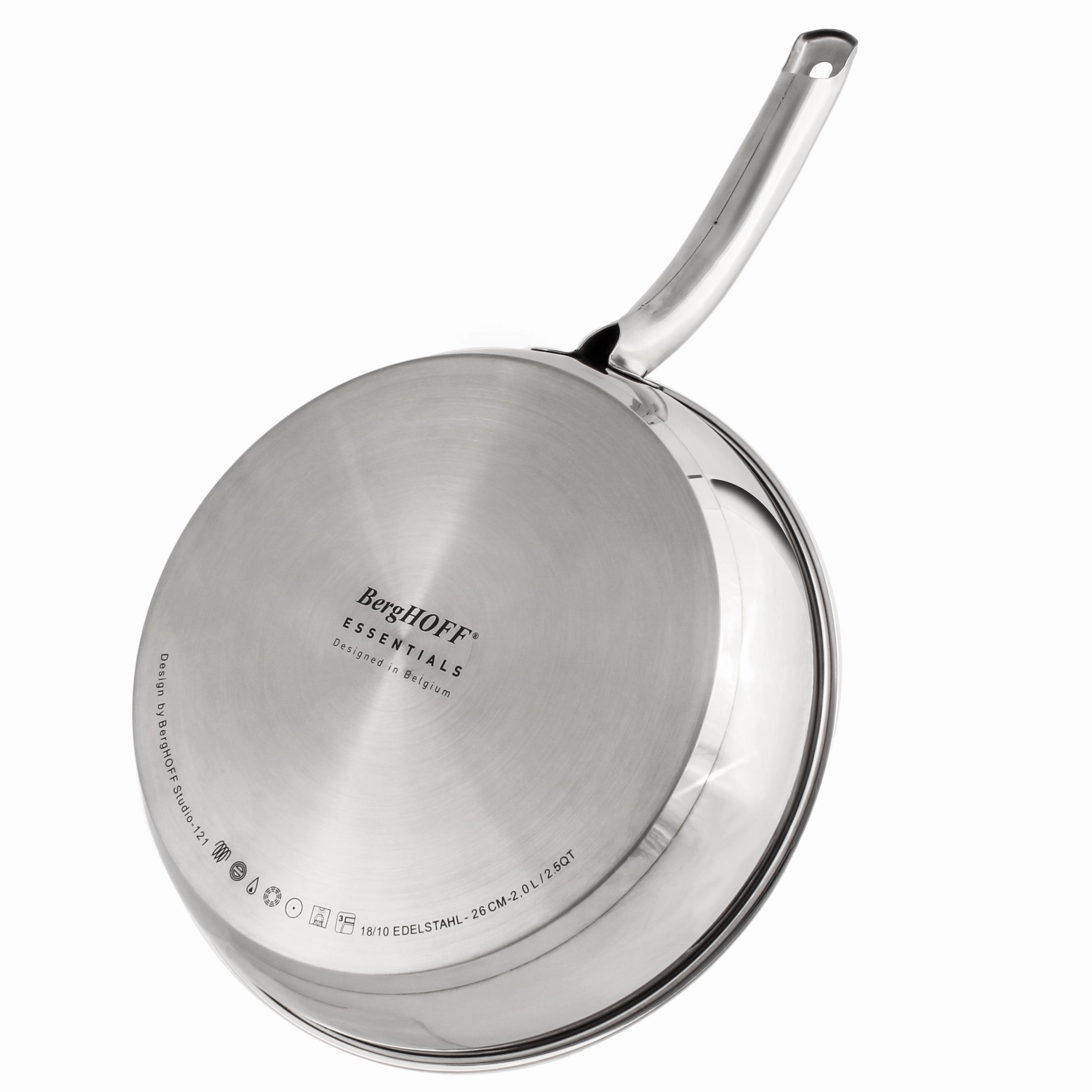 BergHOFF Belly Shape 18/10 Stainless Steel 10.5" Skillet with Glass Lid, 2.5qt.