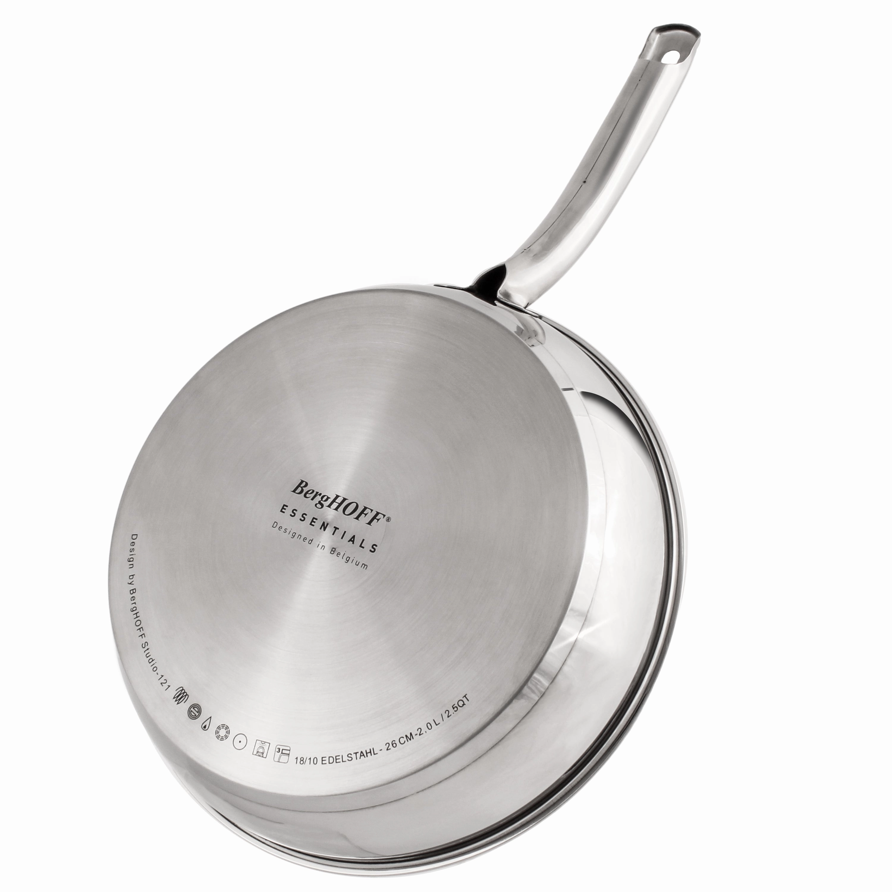 BergHOFF Belly Shape 18/10 Stainless Steel 10.5" Skillet with SS Lid, 2.5qt.