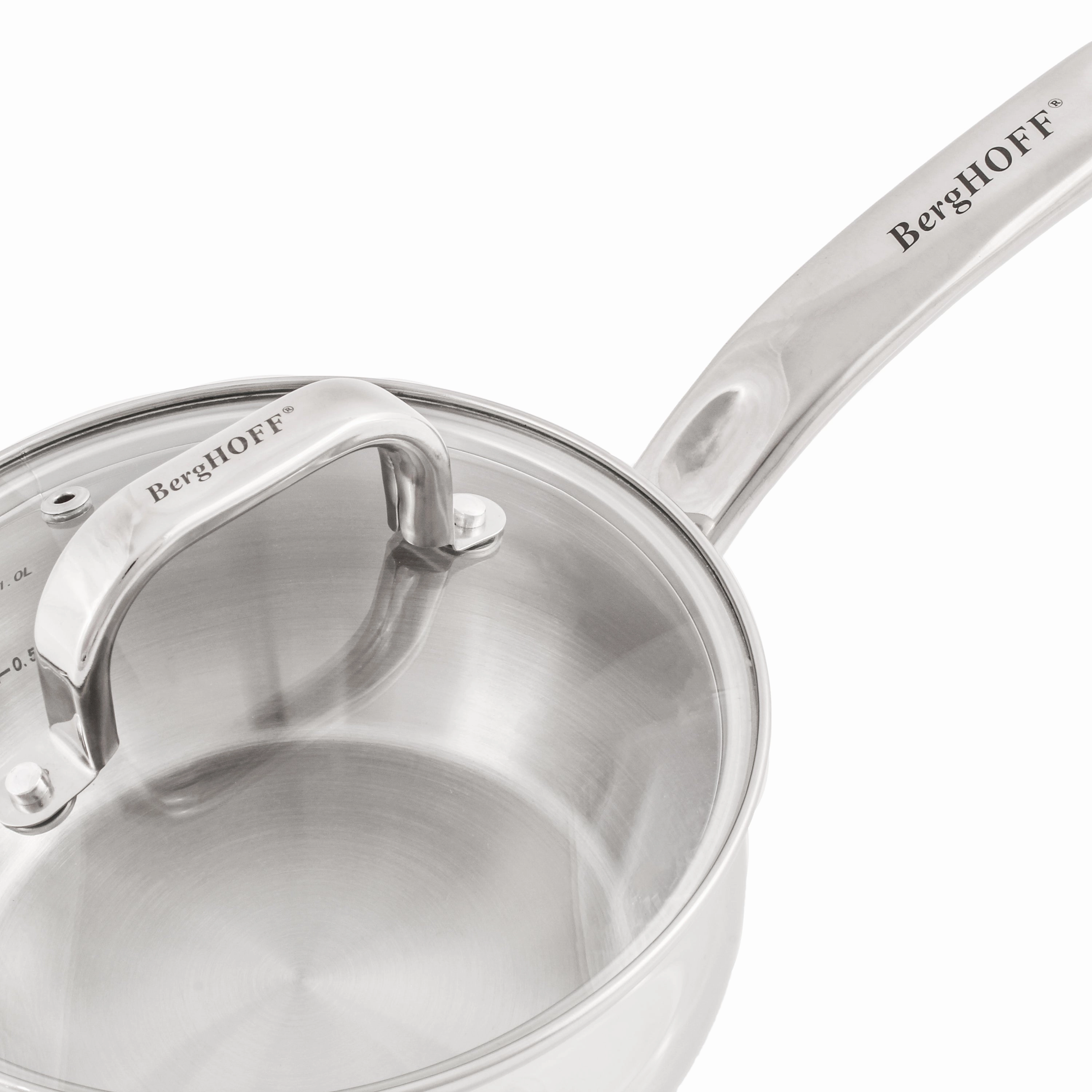BergHOFF Belly Shape 18/10 Stainless Steel 6.25" Sauce Pan with Glass Lid, 1.5qt.