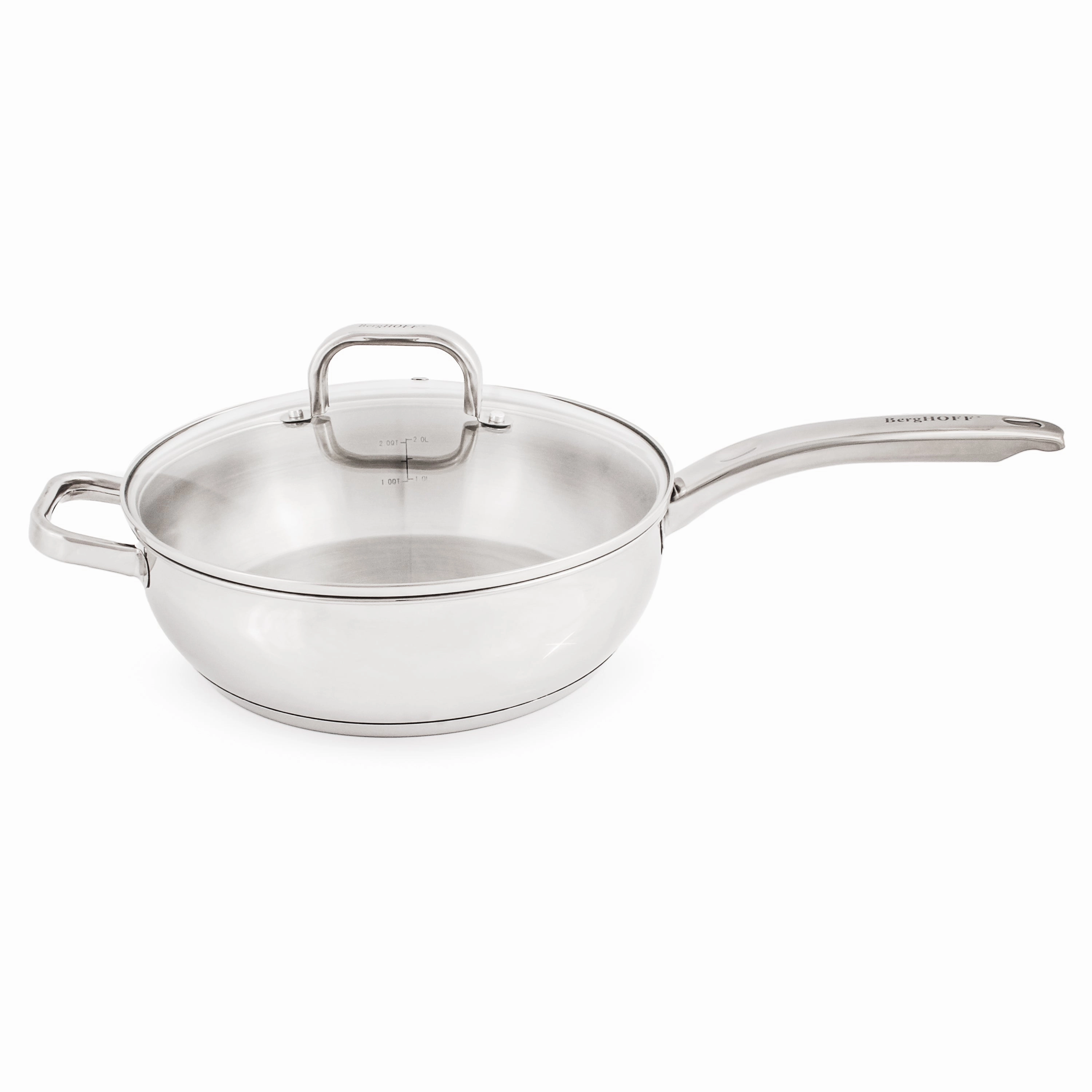 BergHOFF Belly Shape 18/10 Stainless Steel 9.5" Deep Skillet with Glass Lid cookware set,cooking pots,kitchen cookware