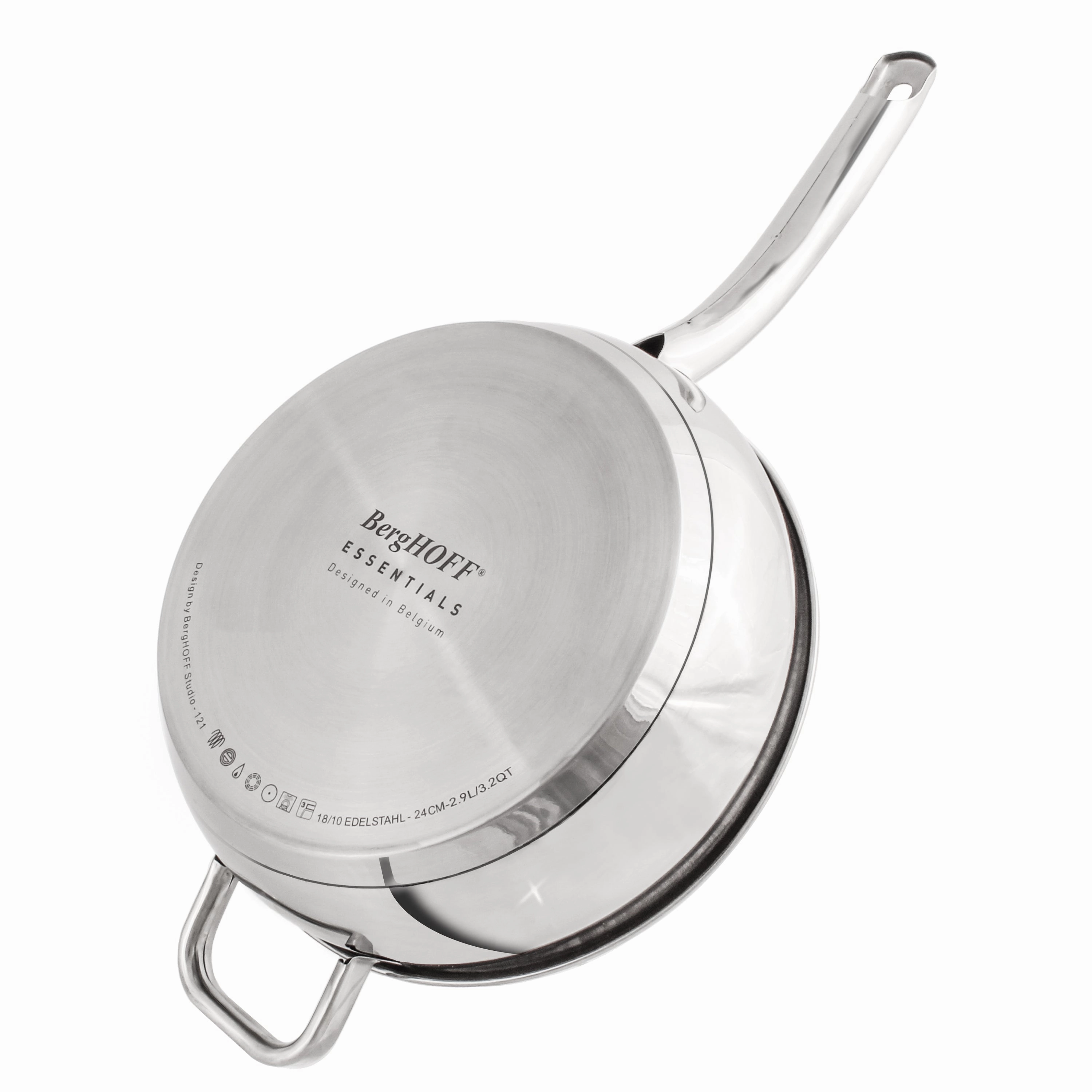 BergHOFF Belly Shape 18/10 Stainless Steel 9.5" Deep Skillet with SS Lid, 3.2qt.