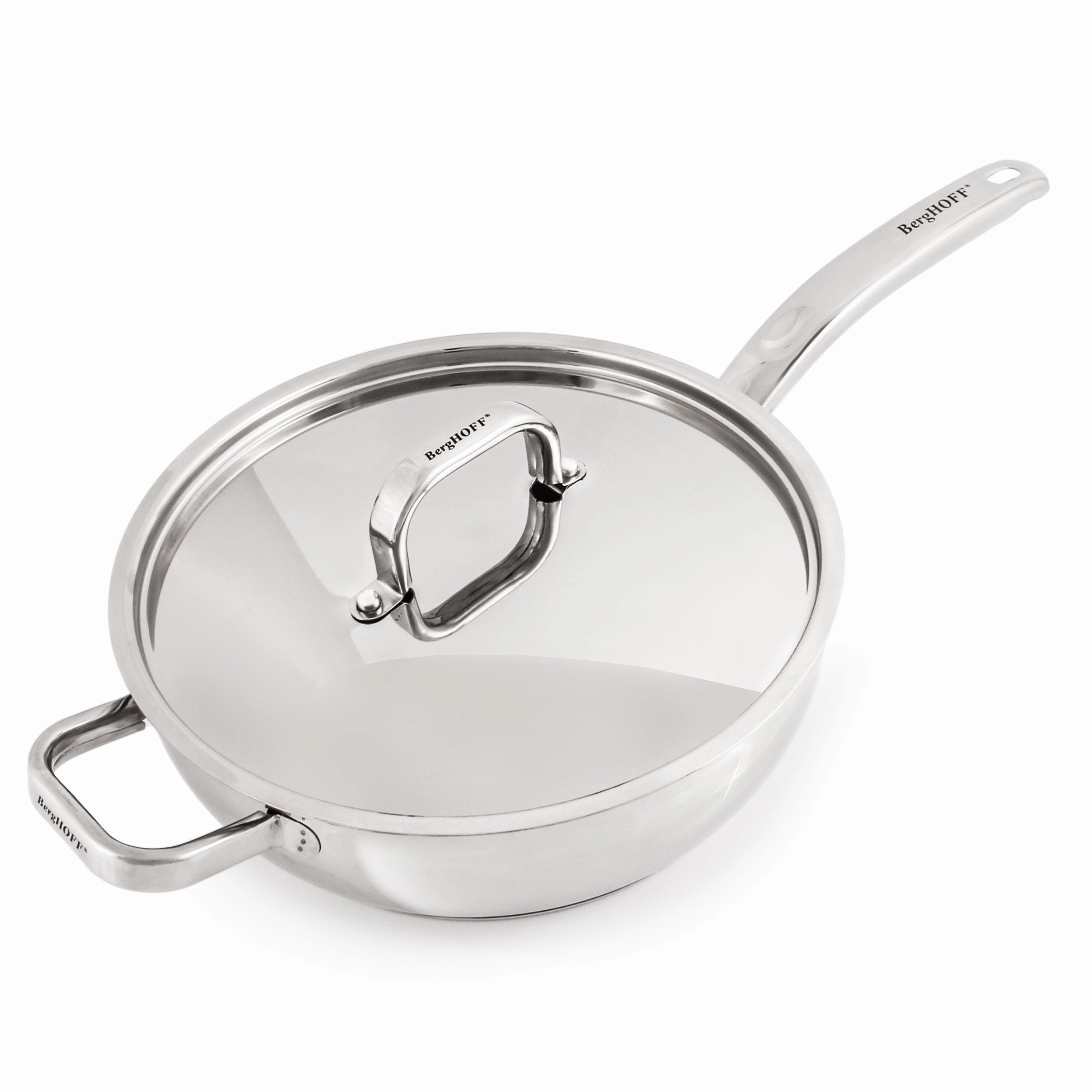 BergHOFF Belly Shape 18/10 Stainless Steel 9.5" Deep Skillet with SS Lid, 3.2qt.