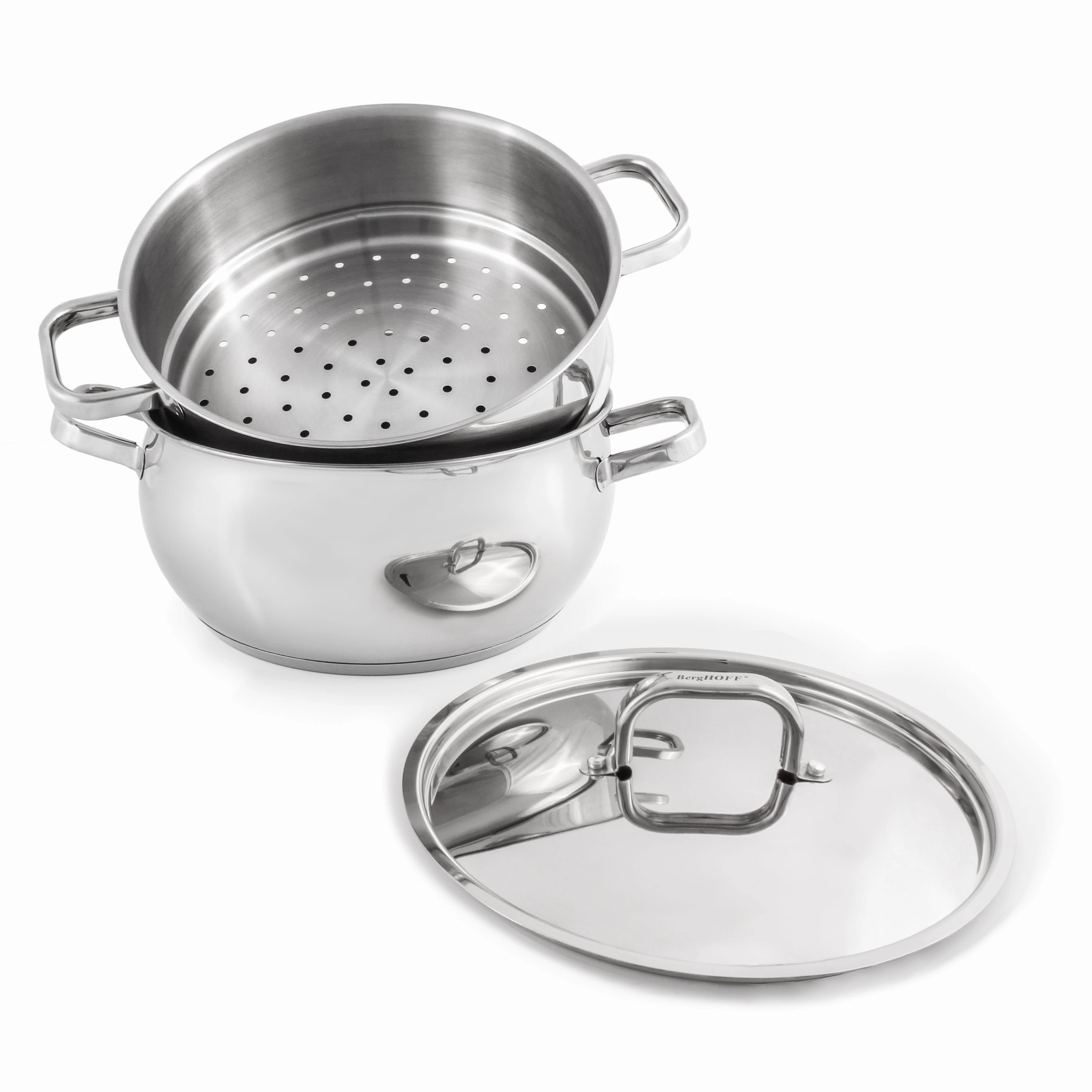 BergHOFF Belly Shape 18/10 Stainless Steel 9.5" Stock Pot with SS Lid, 5.5qt.
