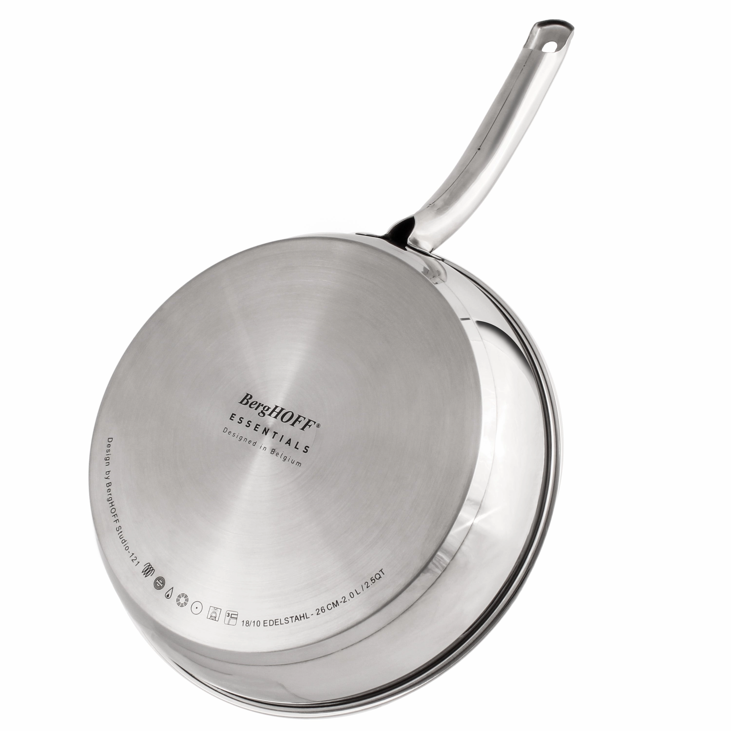 BergHOFF Belly Shape 3pc 18/10 Stainless Steel Skillet & Saucepan Cookware Set with SS Lids