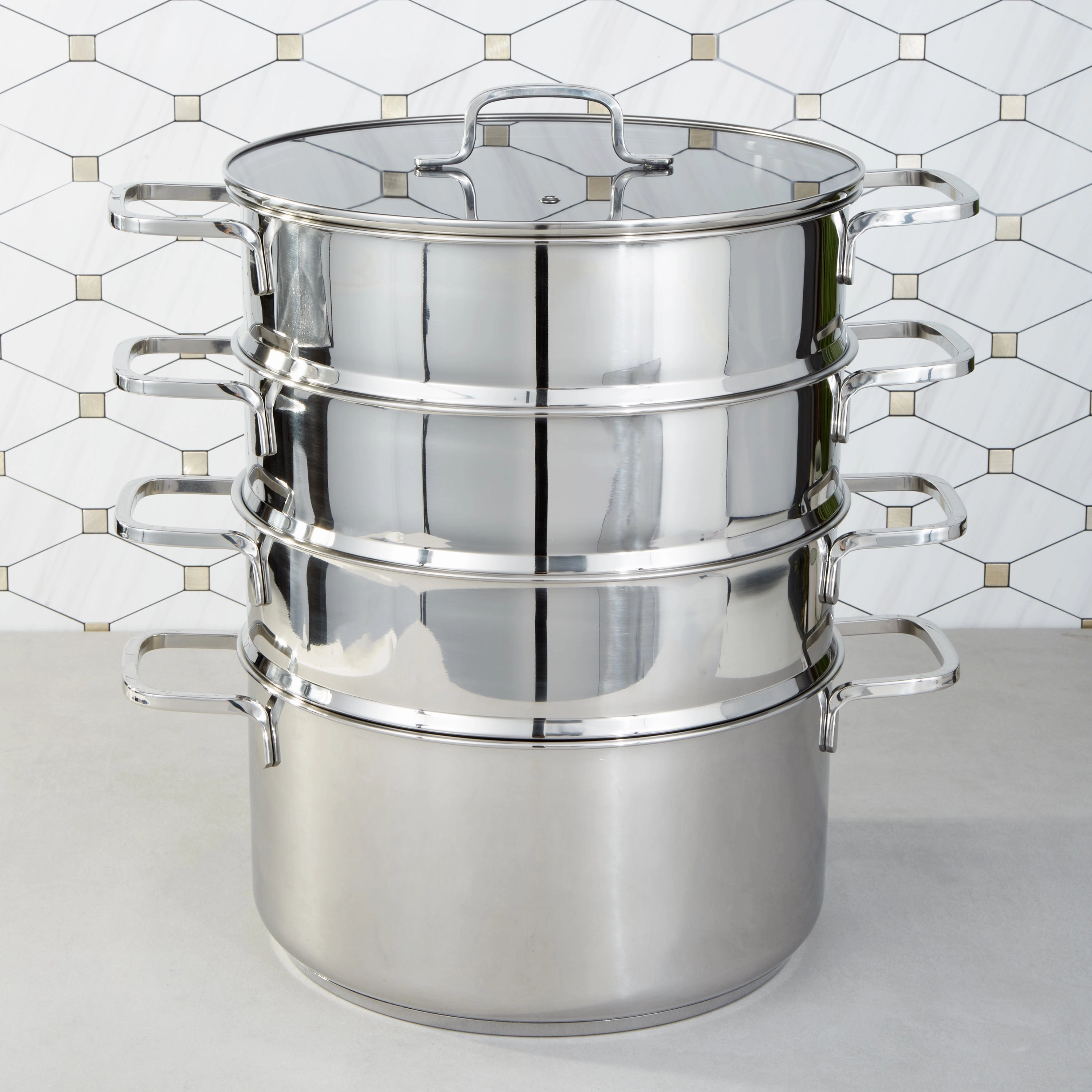 BergHOFF DiNA Helix 18/10 Stainless Steel 5pc Steamer Set, Recycled cookware set,cooking pots,kitchen cookware