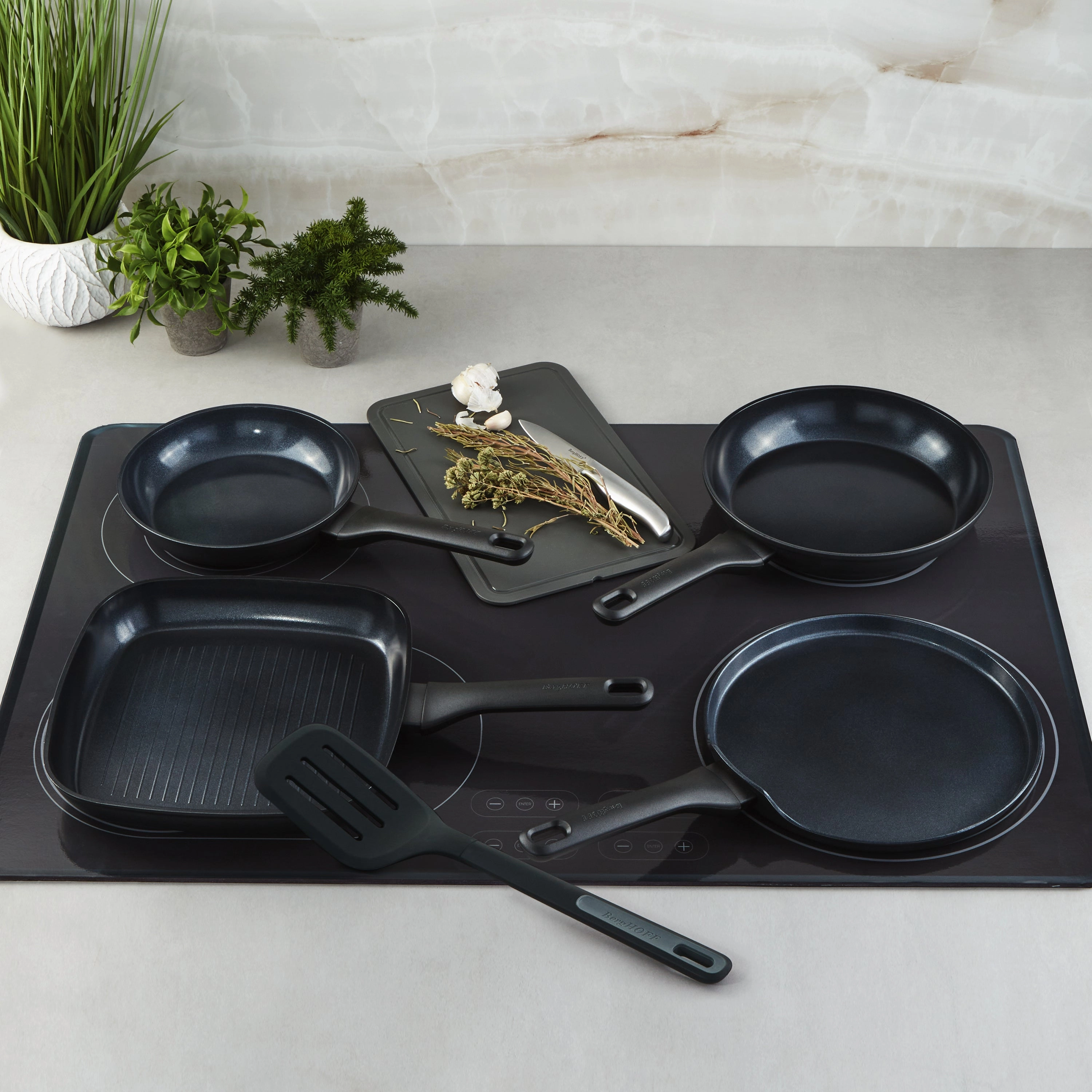 BergHOFF DiNA Helix 5pc Nonstick Specialty Pan Set with Turner, Recycled Aluminum
