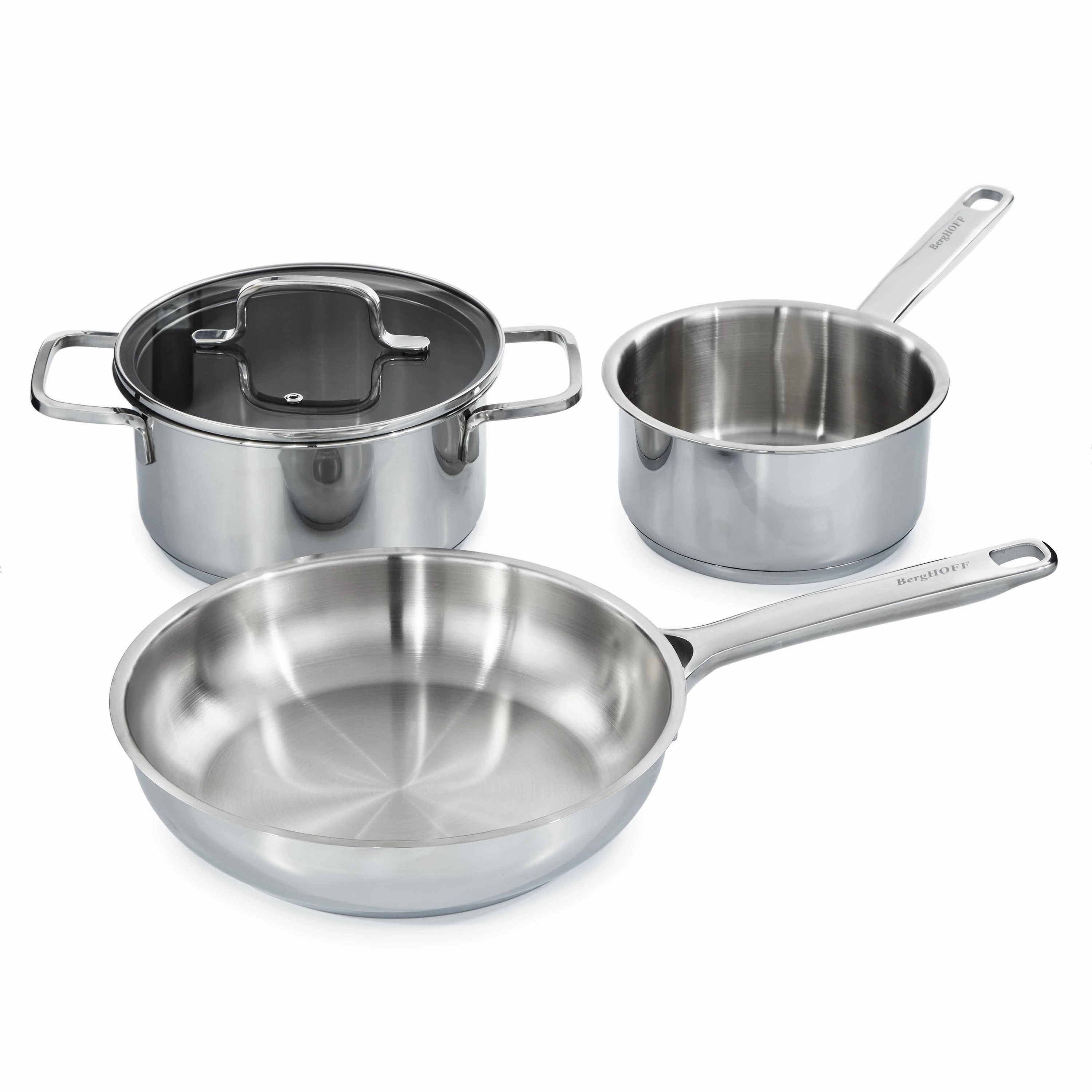 BergHOFF DiNA Helix 5pc Recycled 18/10 Stainless Steel Cookware Set, Glass Lids cookware set,cooking pots,kitchen cookware